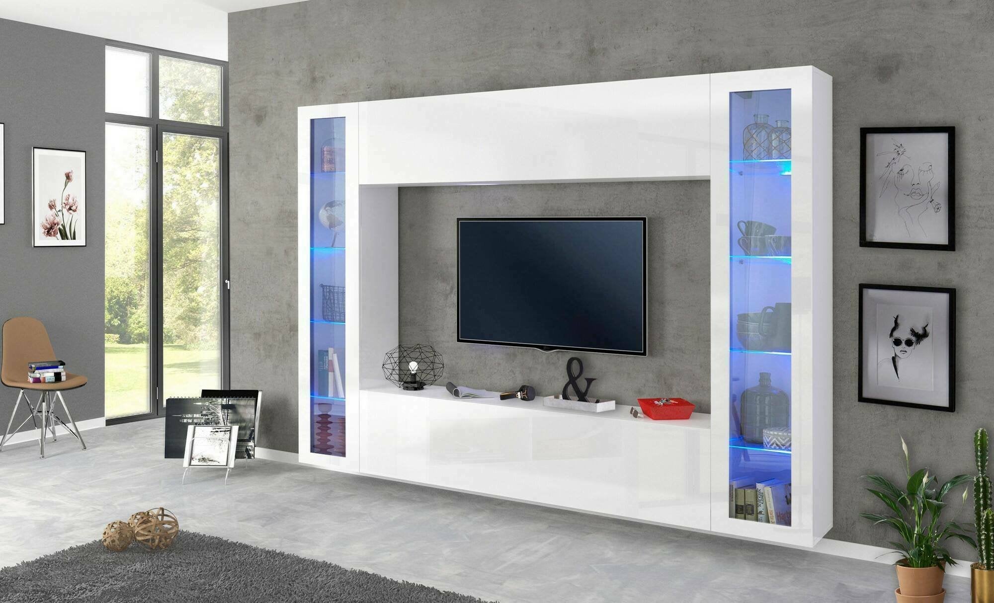Parete Attrezzata Dmora Gemini - 180x40x35 Cm, Noce E Bianco, Per Salotto Con TV - Foto 6