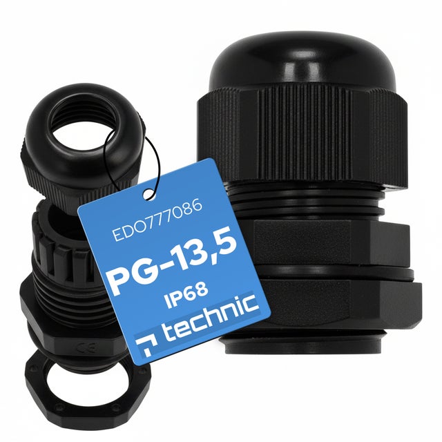 Presse-étoupe PG13,5 IP68 noir pour câble Ø 6 à 12 mm en PA66 pour coffrets, boîtes de dérivation et armoires électriques