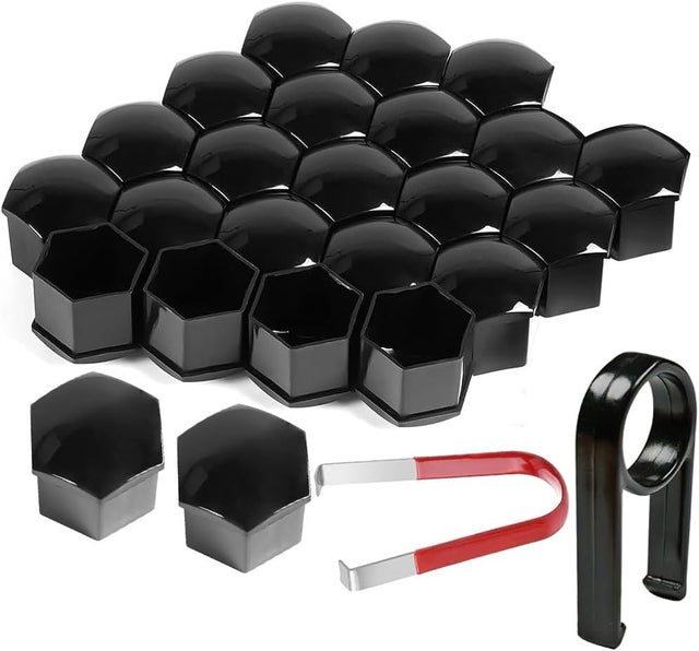 Lot De 20 Cache-Moyeux 17 Mm Argentés – Capuchons D'Écrou De Roue Avec Outils De Démontage