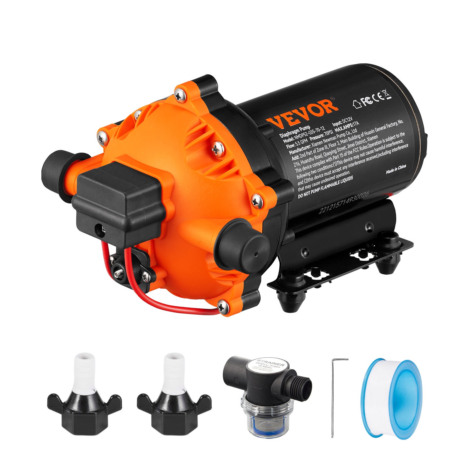 Pompa membranowa 12V do wody, pompa samozasysająca, 70 PSI, 5,5 GPM, łódź, samochód VEVOR