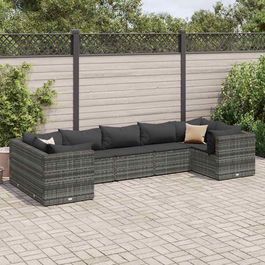 Salon bas de jardin en Rattan synthétique Gris 7 personnes | Leroy Merlin