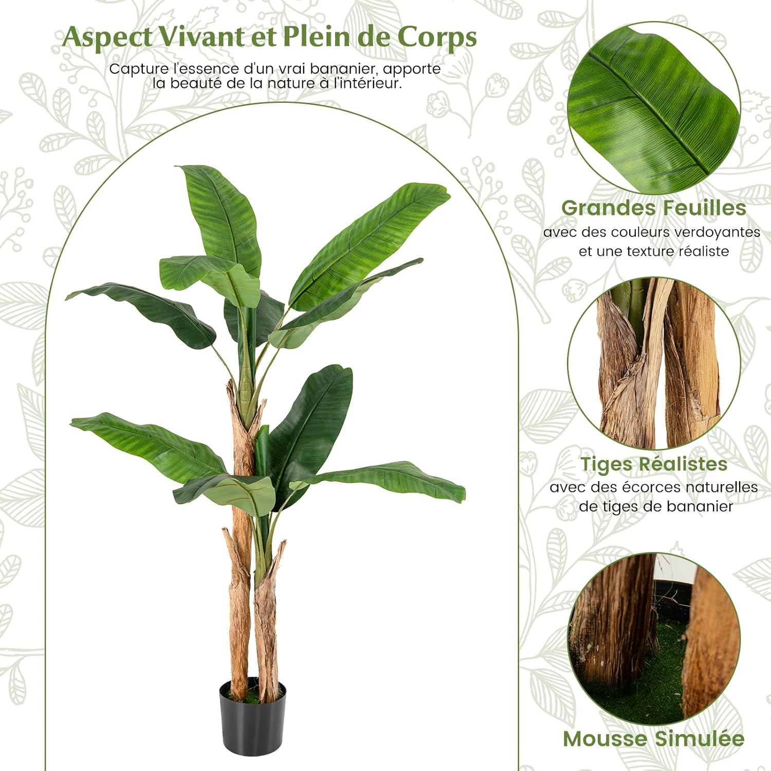 Plante Artificielle Tiges Doubles, Fausse Plante de Bananier 10 Grandes Feuilles Plante Verte en Pot, Décoration Palmier d'Intérieur 165 CM - 3