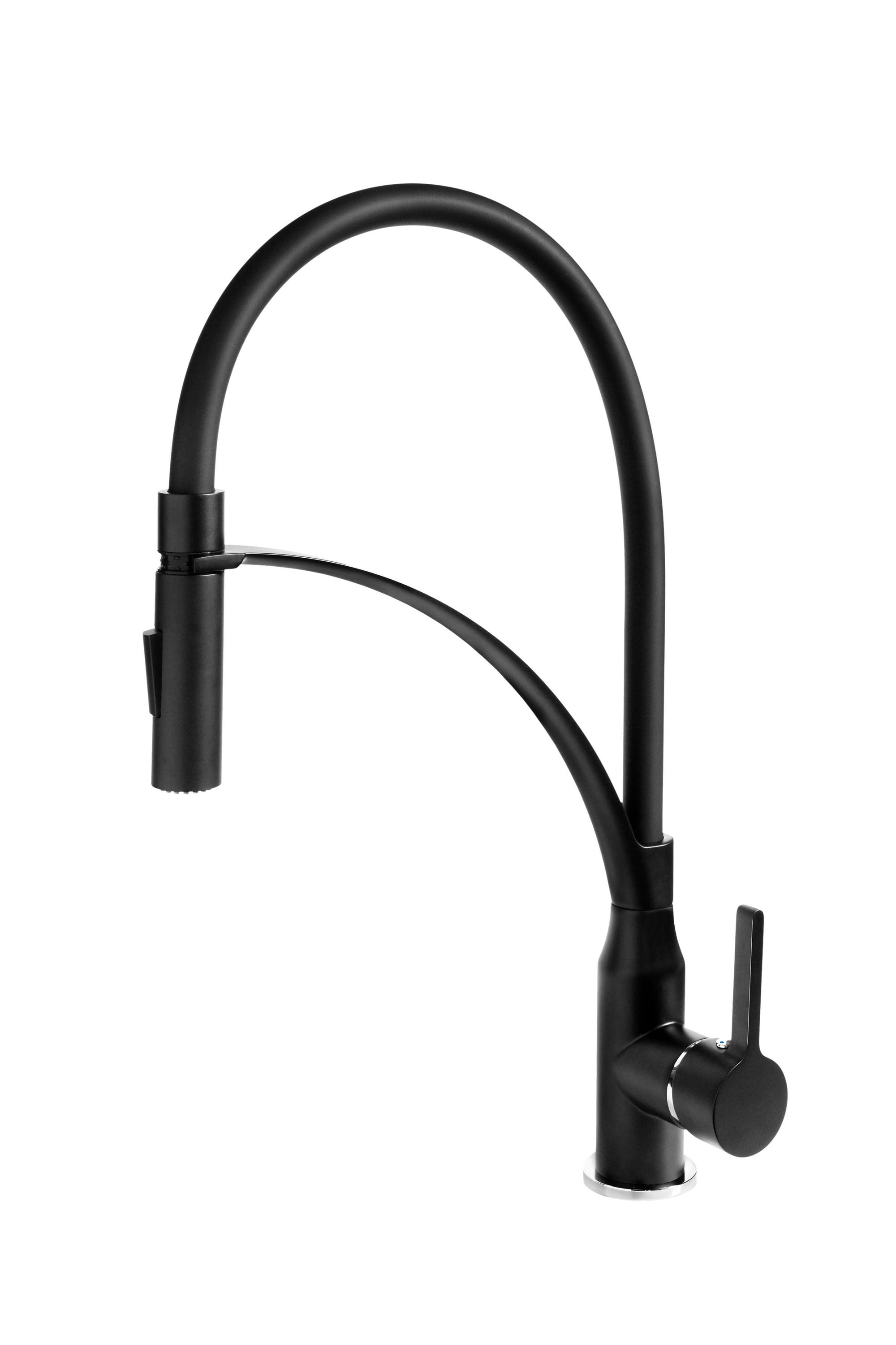 Bateria kuchenna jednouchwytowa z wysoką wylewką + prysznic MARCO MAMMOLITI Verney w kolorze czarnym