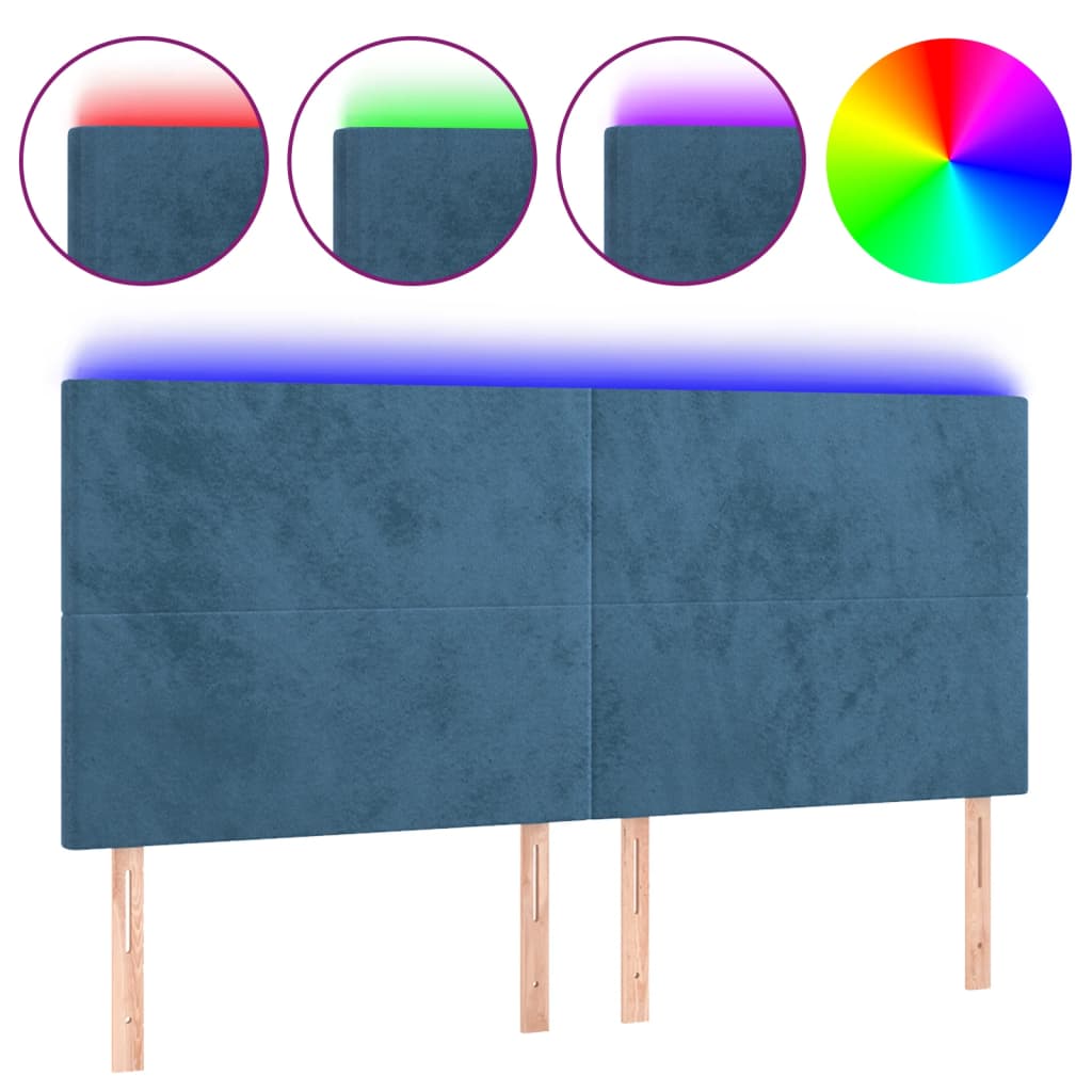 Cabecero cama - Mueble cabecero con luces LED terciopelo azul oscuro ...