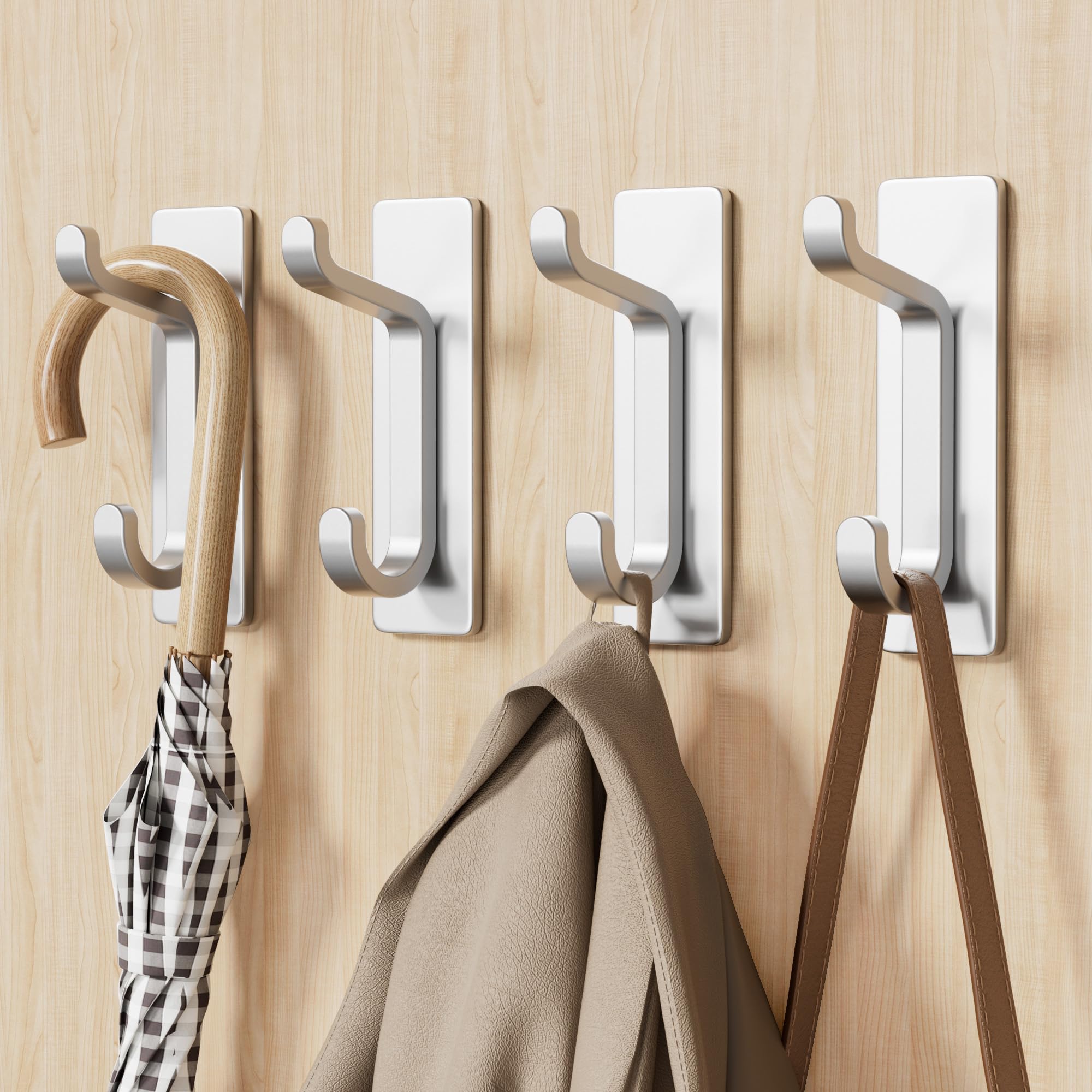 Adurei 6 Pièces Crochet Adhesif Mural Porte Manteau Adhésif Porte Serviette Salle de Bain Accroche Torchon Cuisin Crochet Adhesif Serviette Sans Perçage Acier Inoxydable, Argent