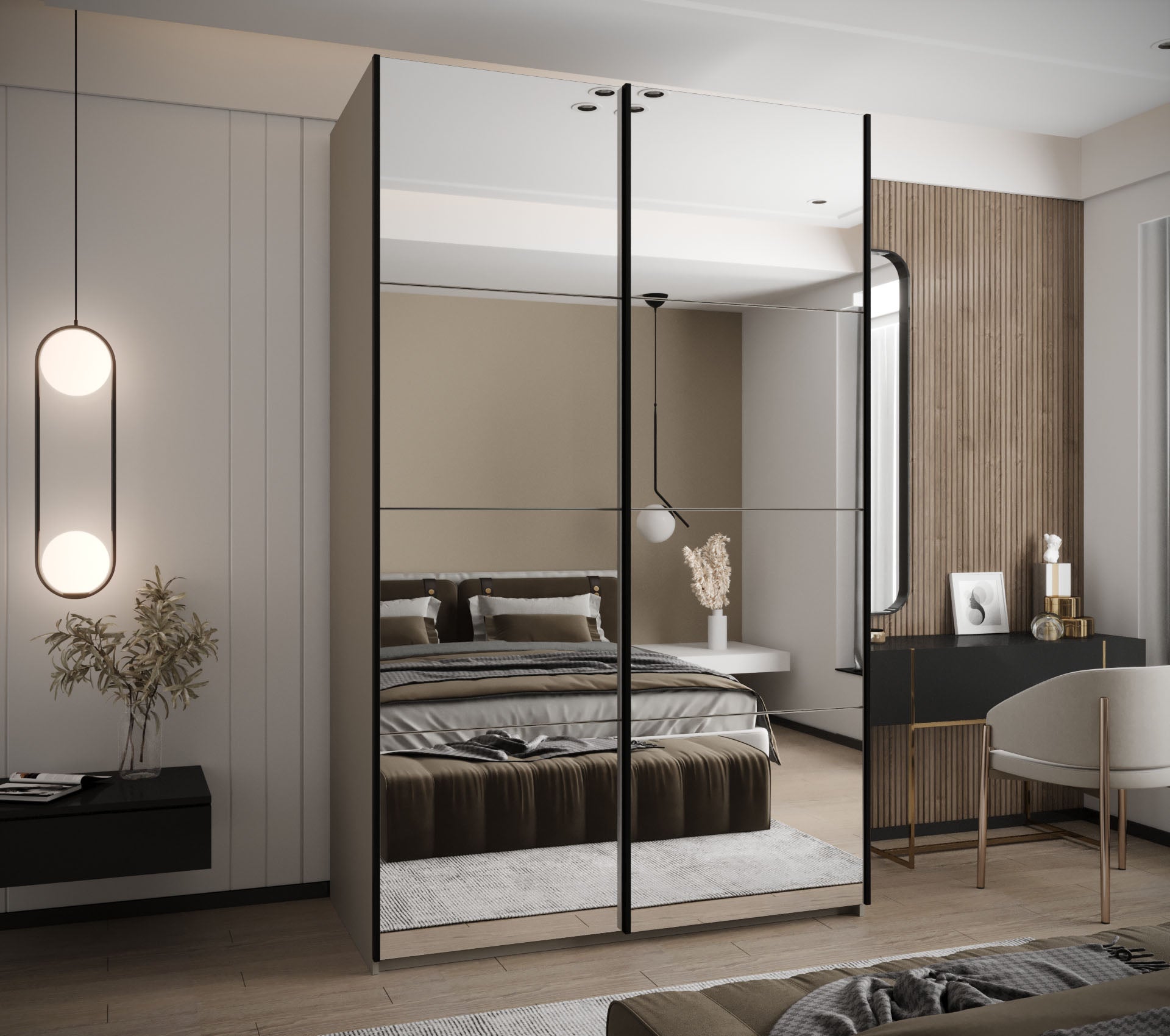 Szafa przesuwna wysoka Lux 2 150 x 64 x 245,5 cm kaszmir + kaszmir + u. czarny - Abiks Meble - 2