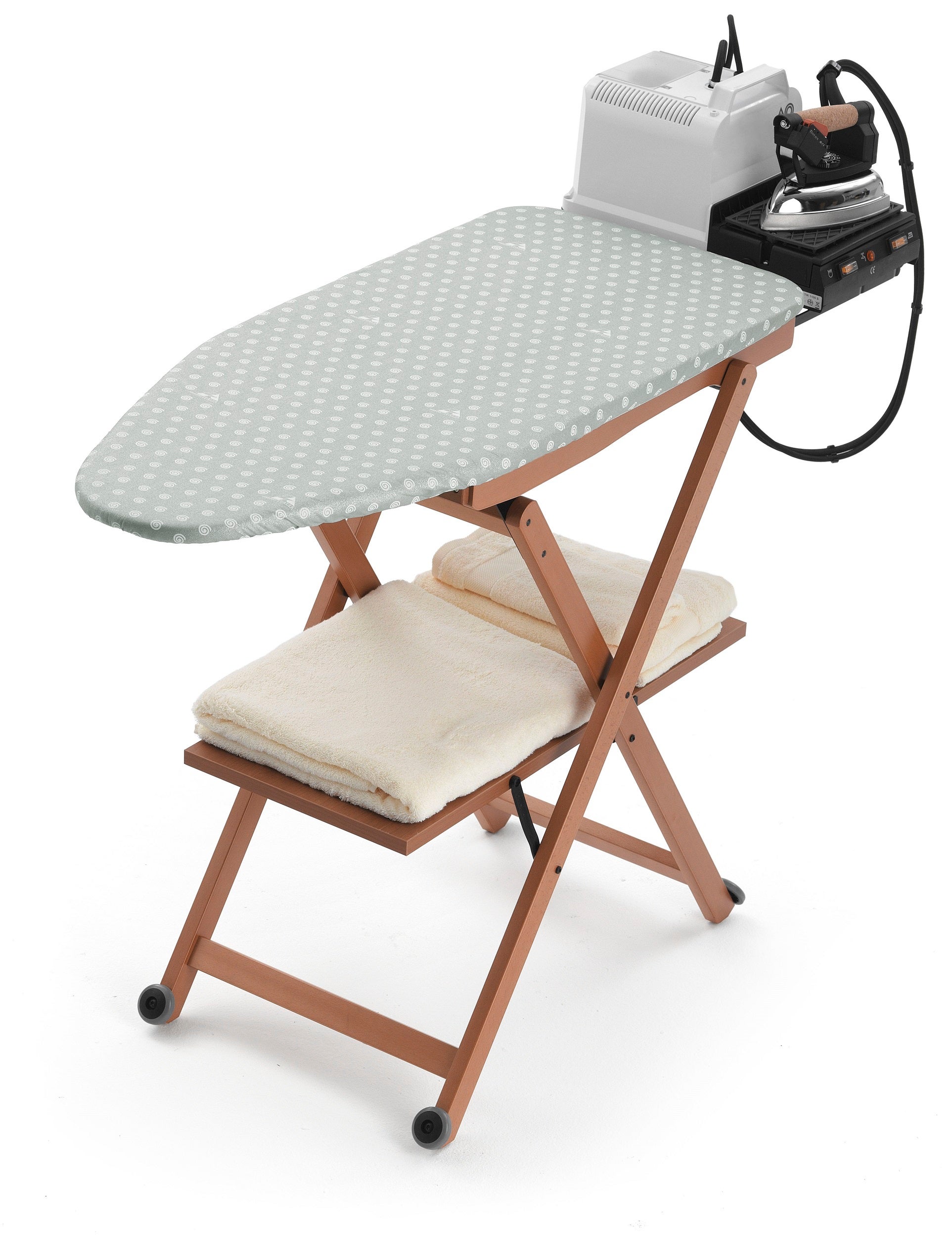 ARIT - Planche à repasser STIROCOMODO, hauteur réglable : 84-88-91-93 cm, roulettes à la base, repose-fer coulissant - Couleur cerise - 3