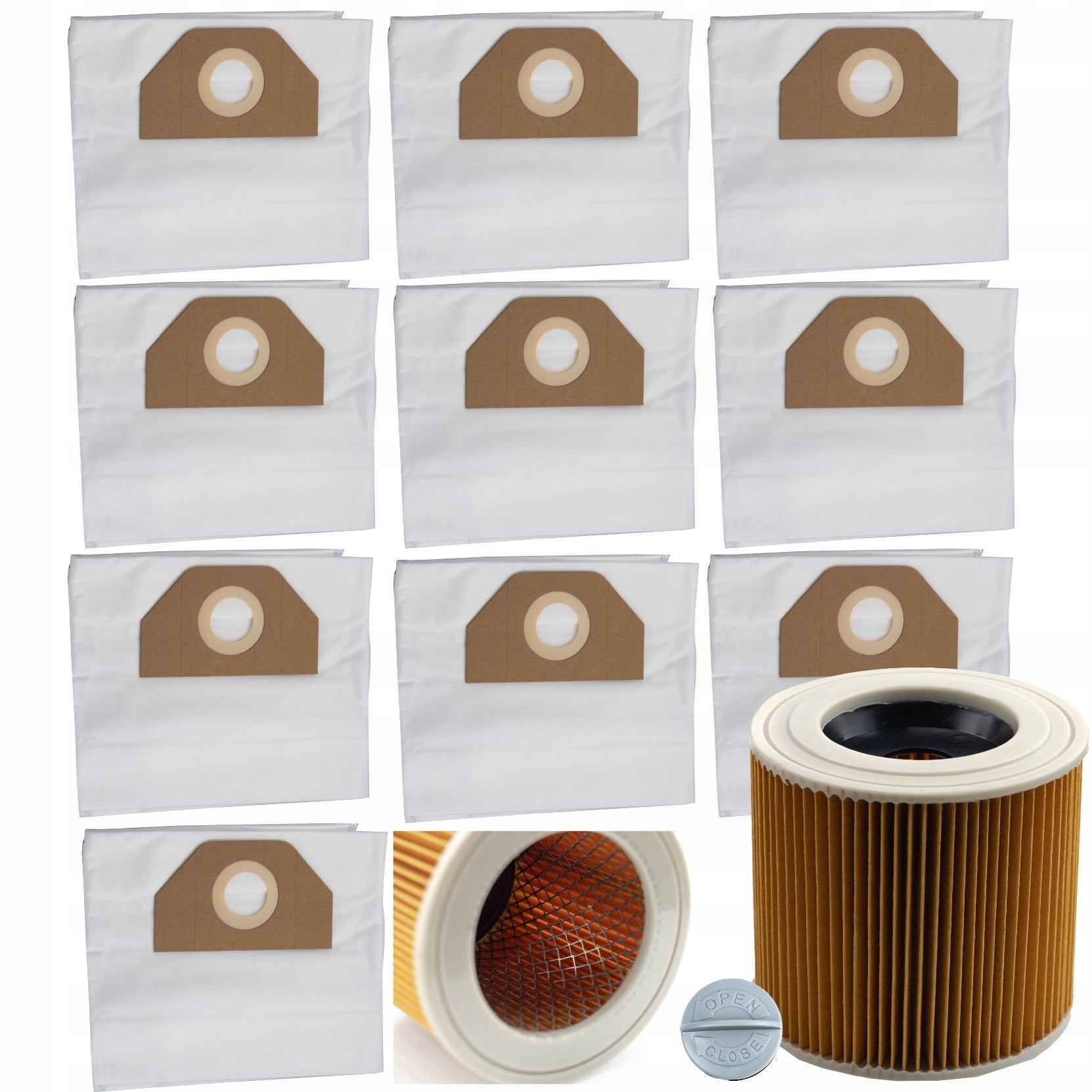 Set Accessoires pour Aspirateur – 10 Sacs + Filtre Renforcé + Tuyau 4 m | Compatible Kärcher WD2 WD3 | Haute Filtration - 2