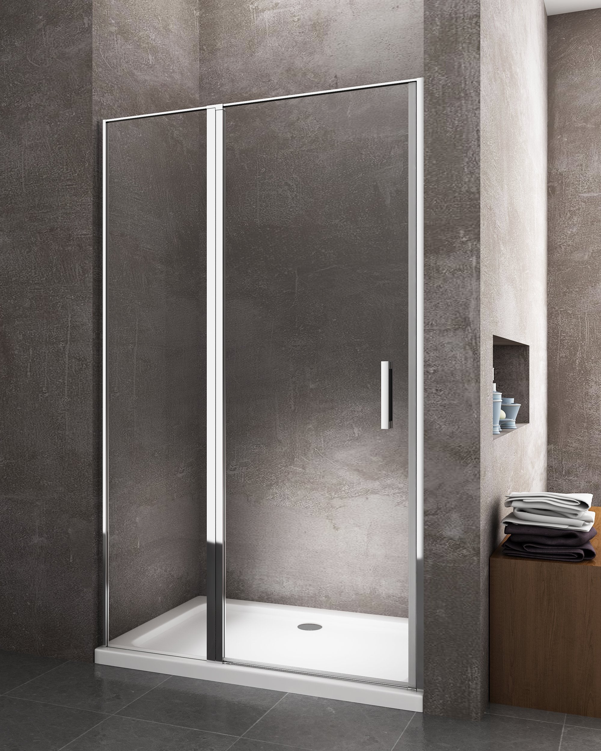 Porte de douche de 6 mm avec un petite paroi et une porte à battant dans la même ligne – 97-100 cm - 2