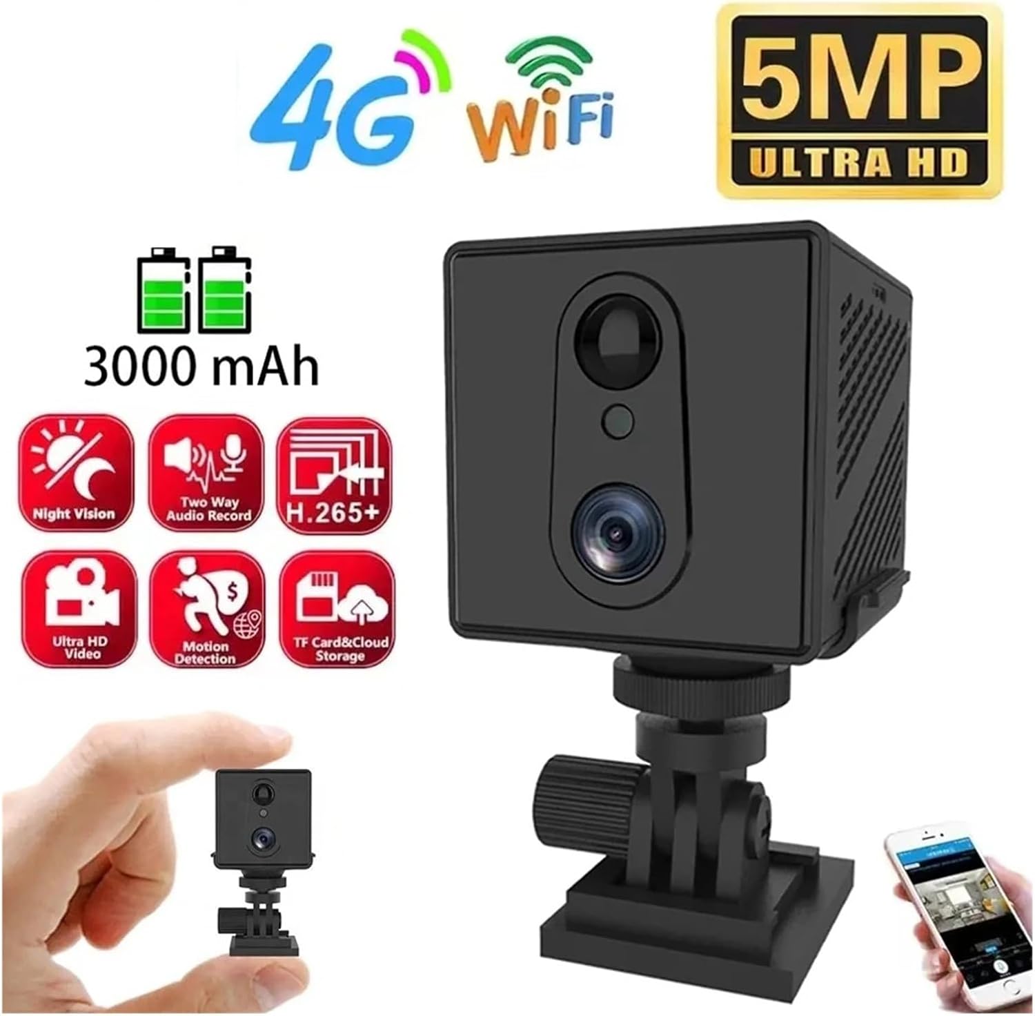 Telecamera Spia WiFi Mini - Sorveglianza Interna, Visione Notturna, Rilevamento Movimento