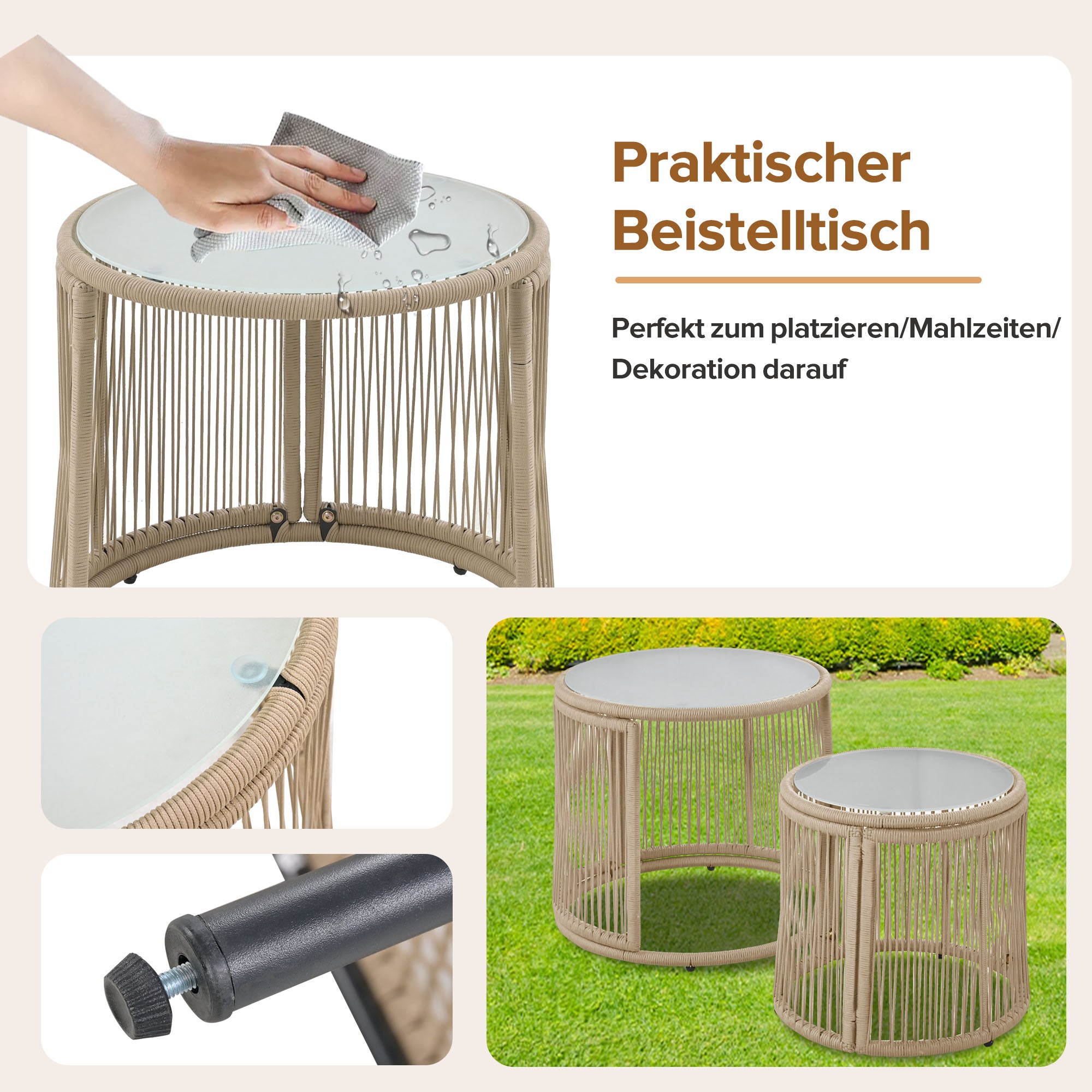 Salon bas de jardin en fer Beige 6 personnes - 5