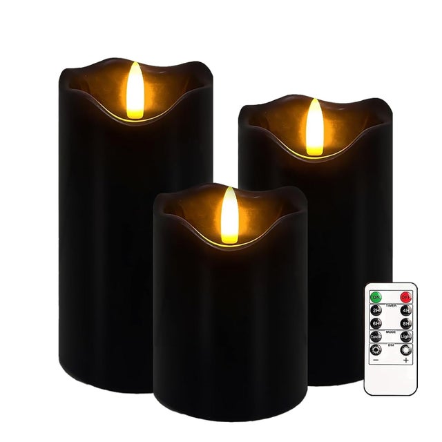 Lot de 3 bougies LED vacillantes avec télécommande et minuterie, à intensité variable, à intensité variable, bougies électriques pour automne, Hallowe