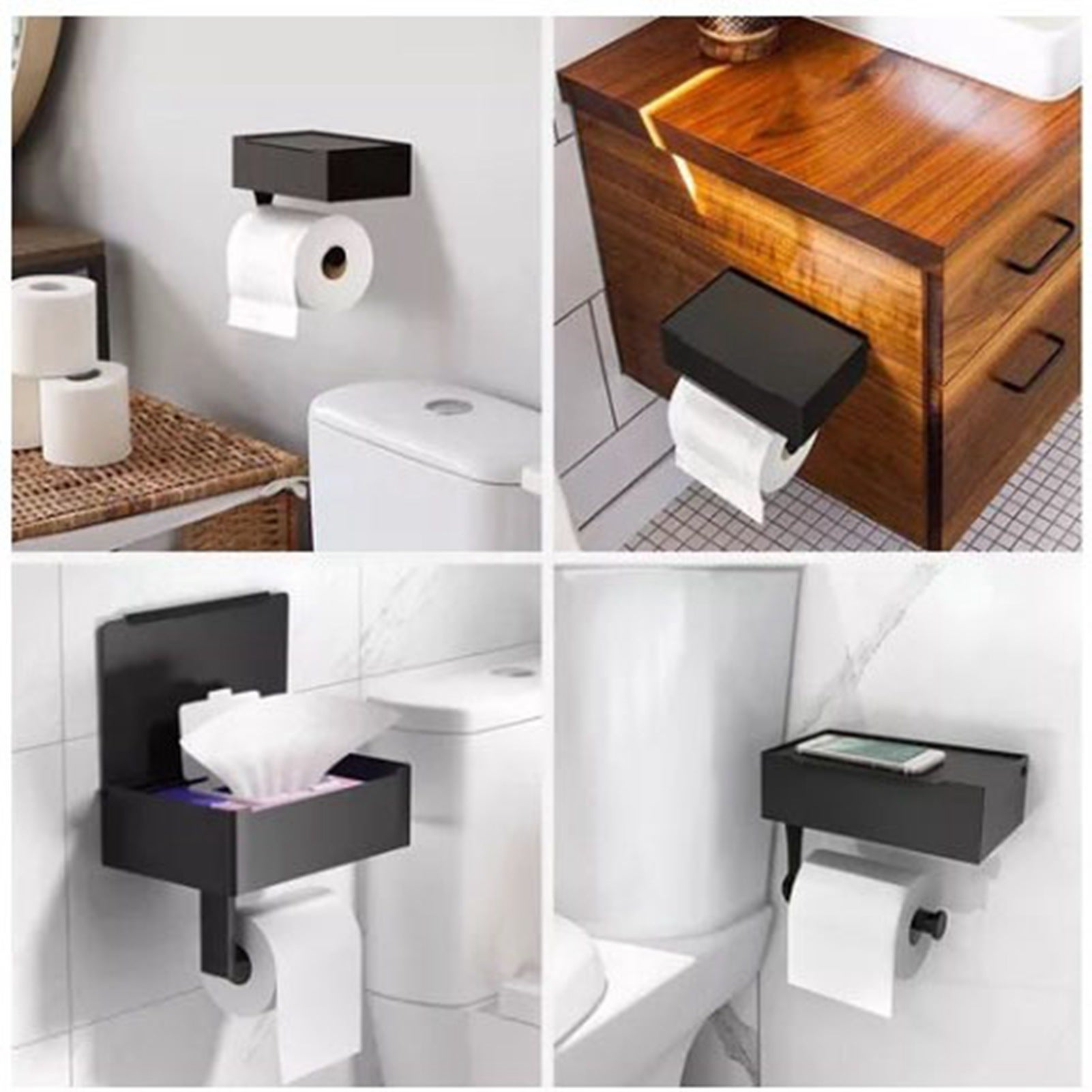 Boîte à mouchoirs en acier inoxydable noir avec porte-rouleaux de papier sans perforation Porte-carton pour papier hygiénique - 5