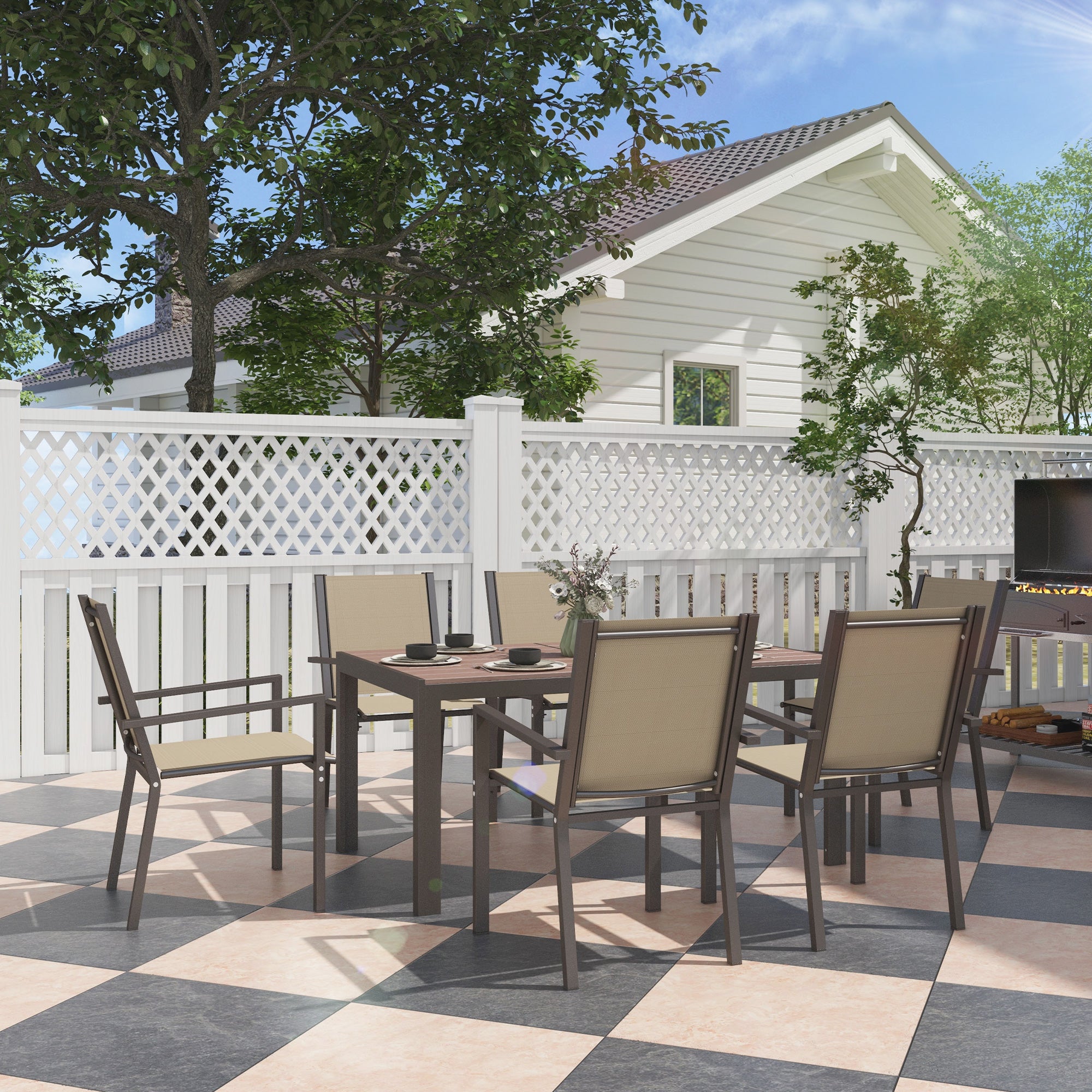 Conjunto de Jardín Outsunny Acero, Textilene Caqui 150x90x73 cm - 2
