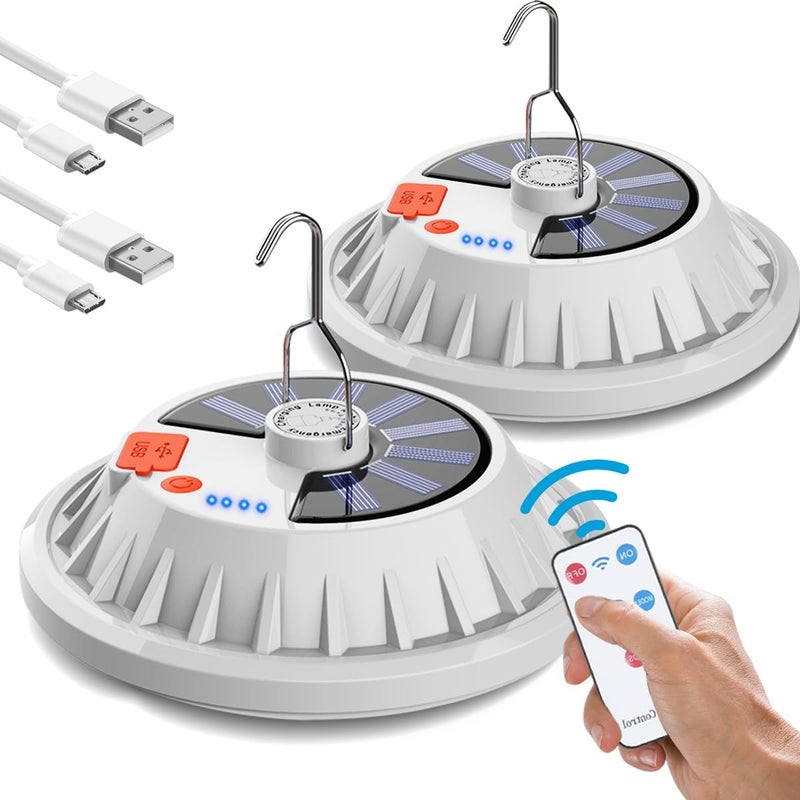 Lampy solarne wiszące z pilotem, zewnętrzne lampy LED do ładowania, przenośne lampy wewnętrzne i awaryjne,2 szt.