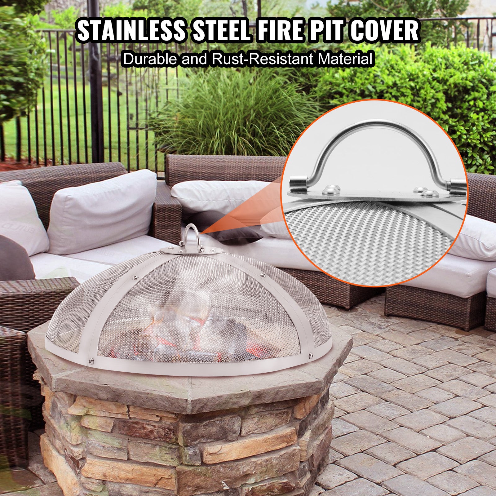 Pare-étincelles pour Brasero Extérieur Rond 508 mm Couvercle Grille de Protection Contre Étincelles Acier Inox Écran Pare-feu Ouverture Facile VEVOR - 2