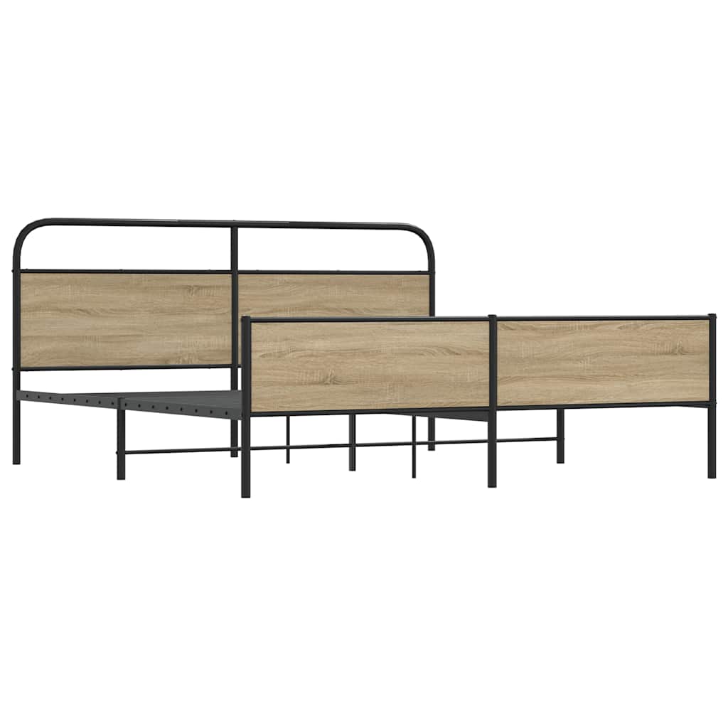 Cama casal | Cama de adulto | Estrutura de cama sem colchão 150x200 cm metal carvalho fumado CFW850741 - 3