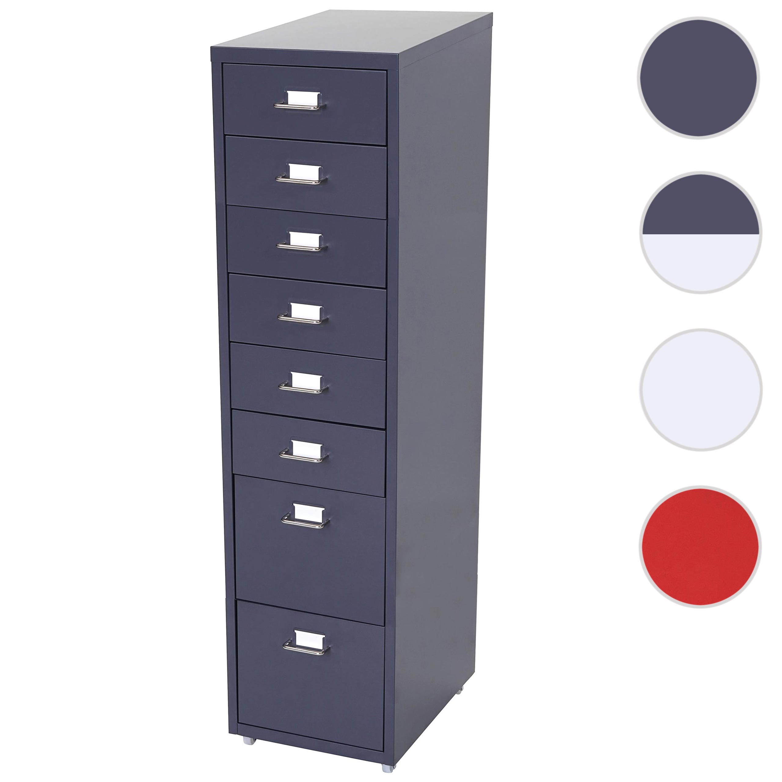 Caisson à roulettes Boston T851, placard à tiroirs en acier, 109x28x44 cm 8 tiroirs ~ gris foncé - 7