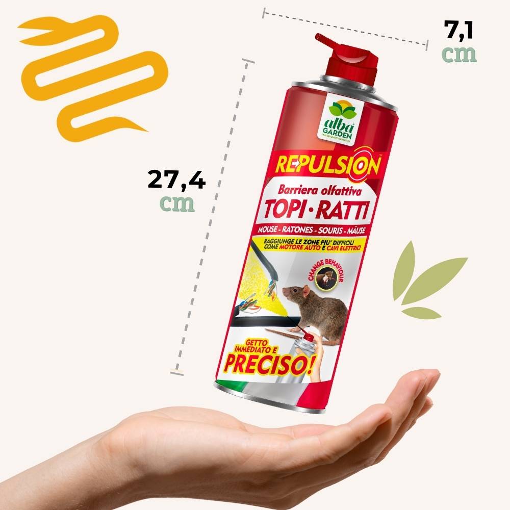 Disabituante Topi Ratti Spray Gas Albagarden - Repellente per Topi Effetto Immediato, Dissuasore per Ratti - per Interno ed Esterno - Spray x 600 ml - 8