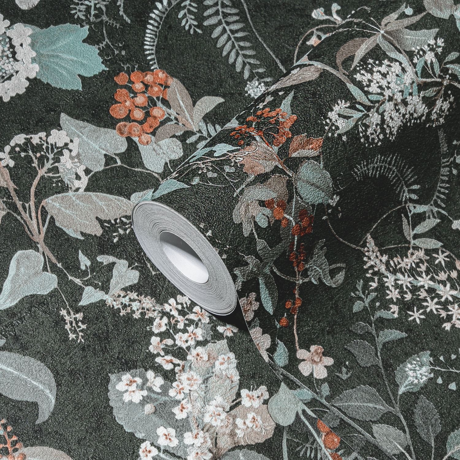 Tapeta kwiaty czarnym,pomarańczowymIturkusowym - 53 cm x 10.05 m - A.S. CRÉATION