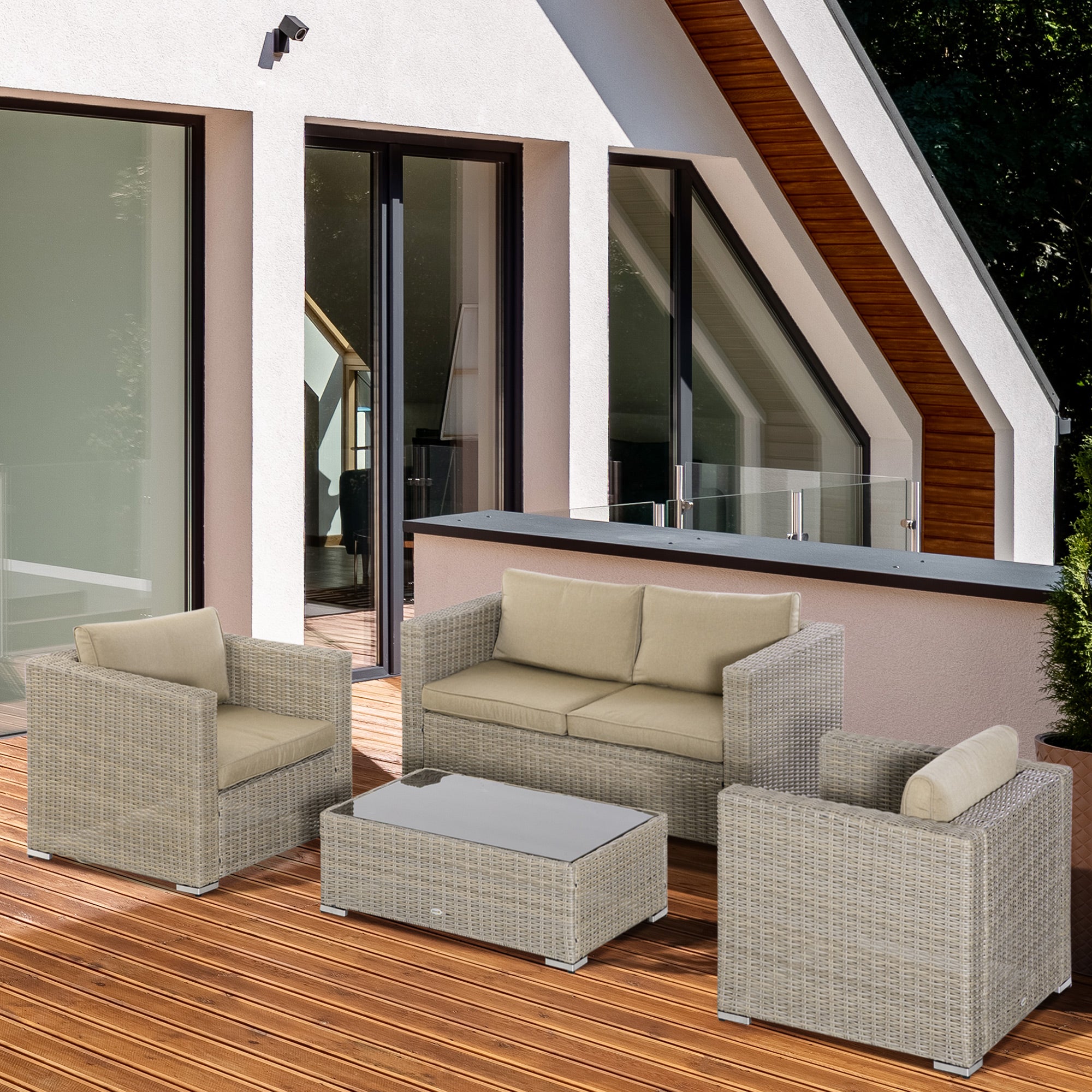 Set Giardino Outsunny 4 Posti - Divano, 2 Poltrone E Tavolino Con 7 Cuscini Grigi - Foto 6