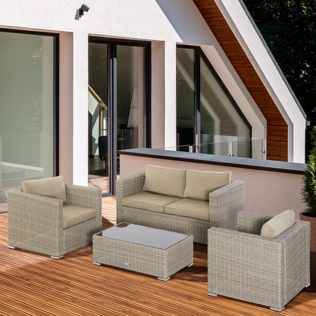 Set Giardino Outsunny 4 Posti - Divano, 2 Poltrone E Tavolino Con 7 Cuscini Grigi - Foto 6