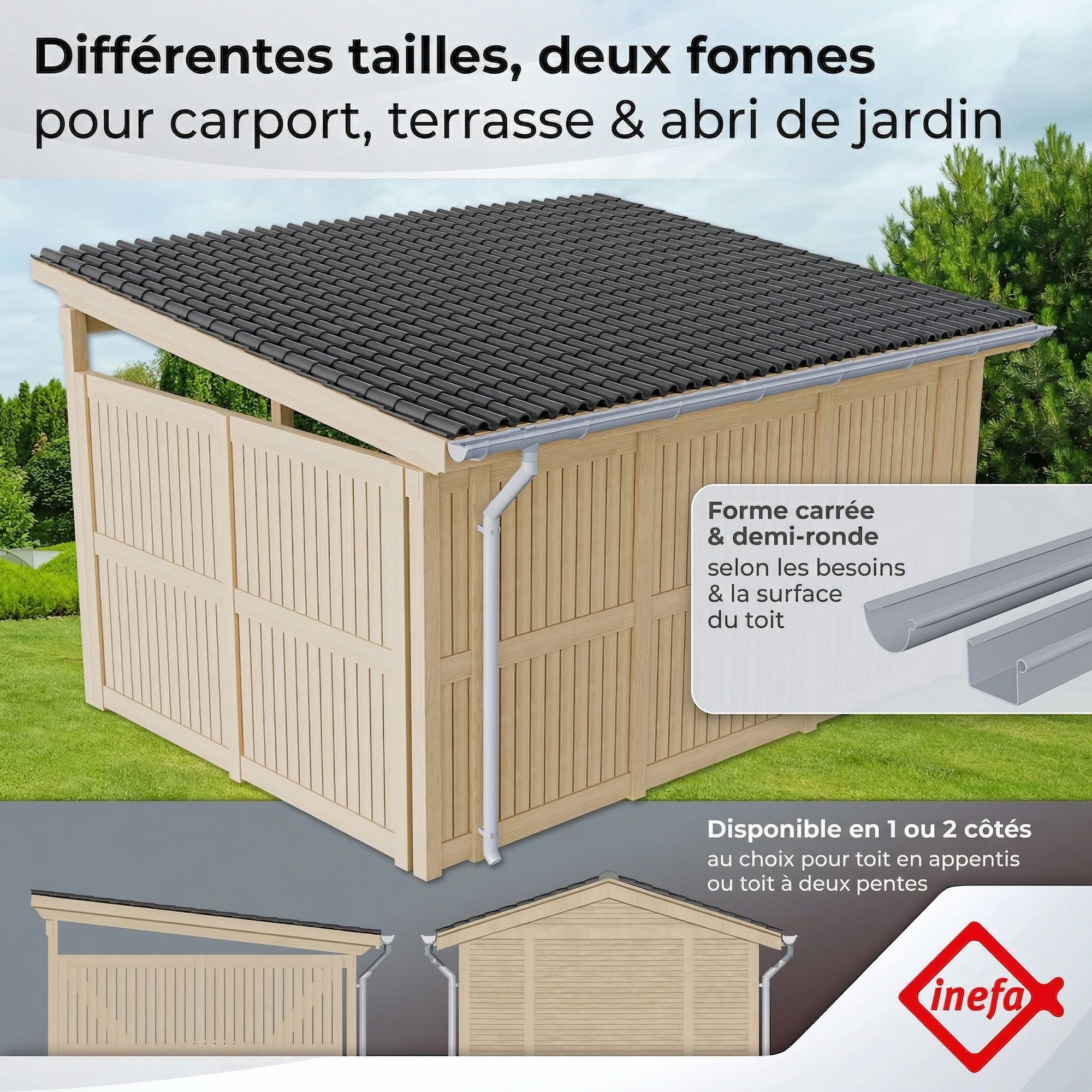 Kit gouttière PVC 2x6 m demi-ronde NW100 100 mm marron foncé gouttière descente tuyaux abri carport INEFA - 3