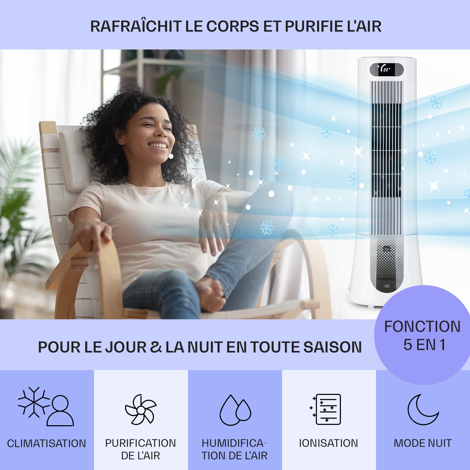 Rafraîchisseur d'air - Klarstein - silencieux - Ventilateur humidificateur d'air - 7 L - refroidisseur d'air - Blanc - 2