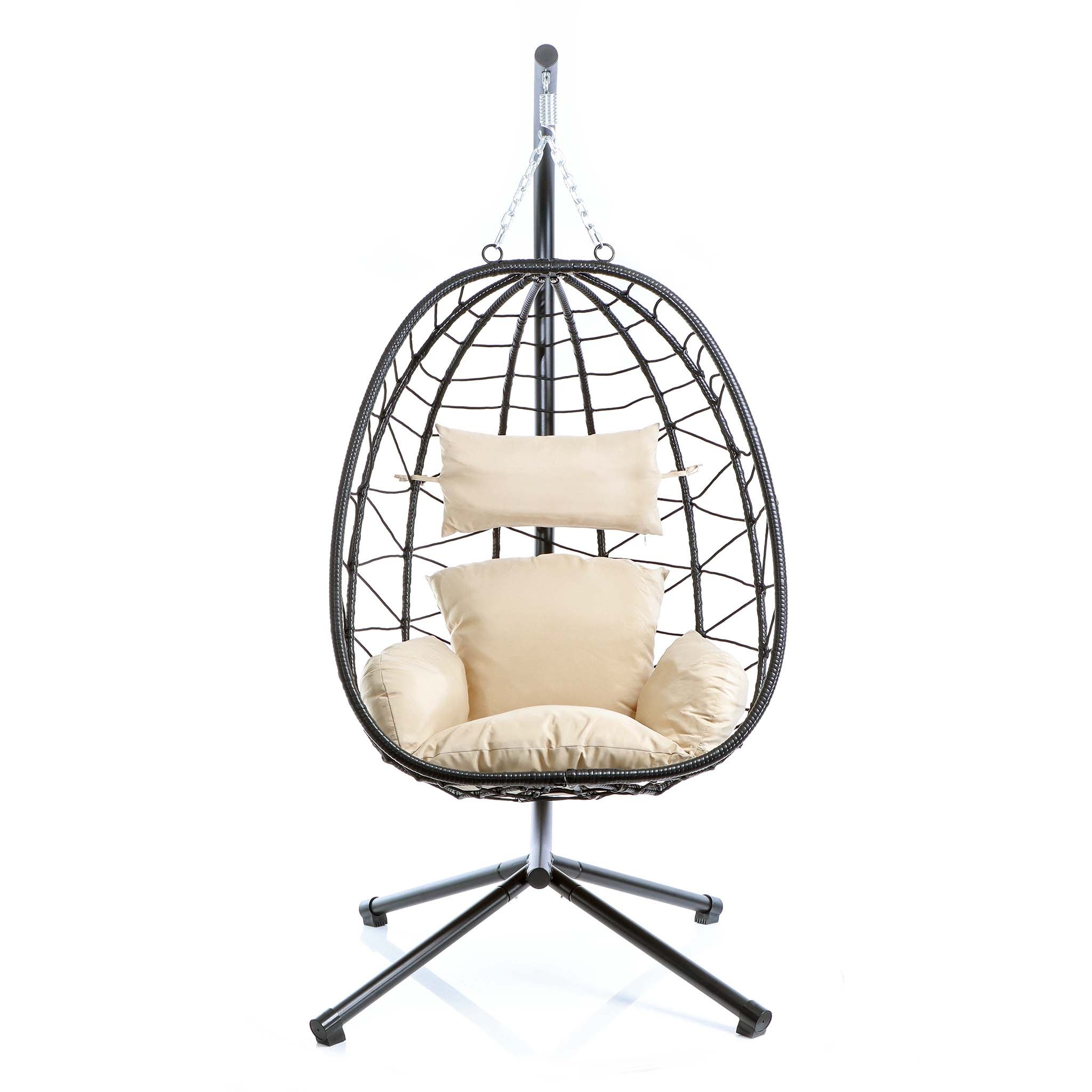 Fauteuil suspendu – 950 x 980 x 1980 mm – Capacité de charge max. 130 kg – OEuf Panier Chaise avec Support et coussin d’assise – Mobilier… Wiltec - 9