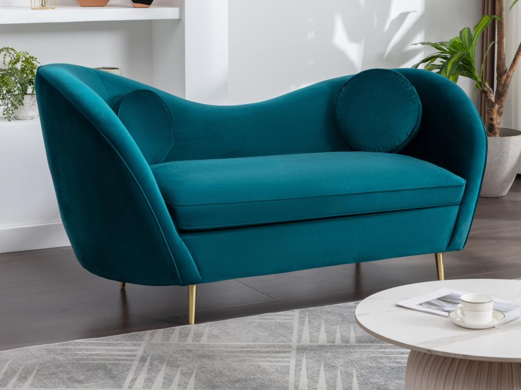 Canapé 2 places en velours bleu turquoise ORMARA | Leroy Merlin