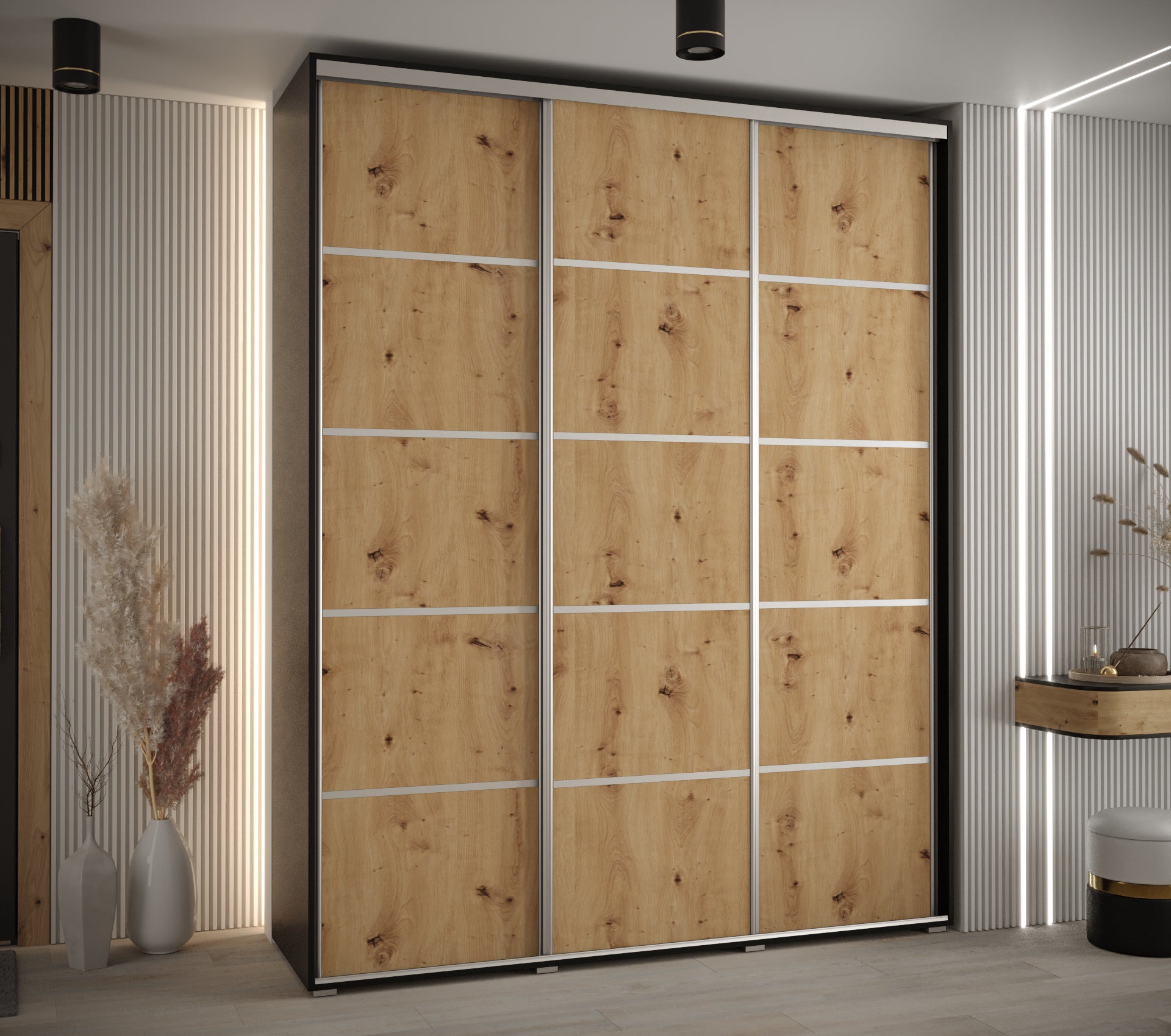 Szafa przesuwna wysoka Davos 4 190 x 45 x 235,2 cm czarny + artisan + u. srebrny - Abiks Meble - 2