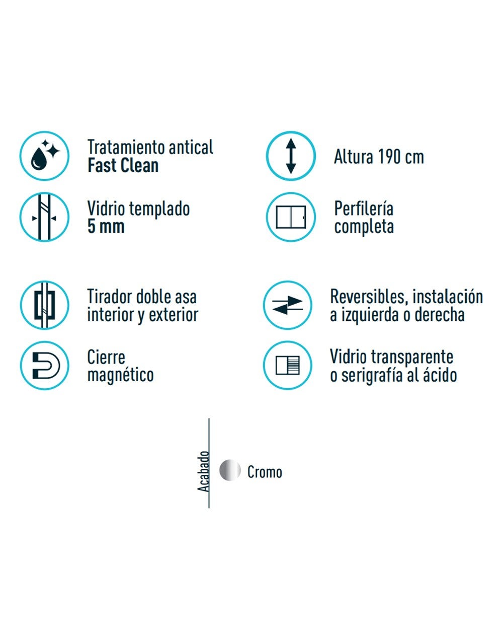 Mampara Ducha Frontal Corredera 1 Puerta 1 Fijo | Alto 190cm Serigrafía | Cromo Brillo 100cm (Adaptable 98-102cm) - 4
