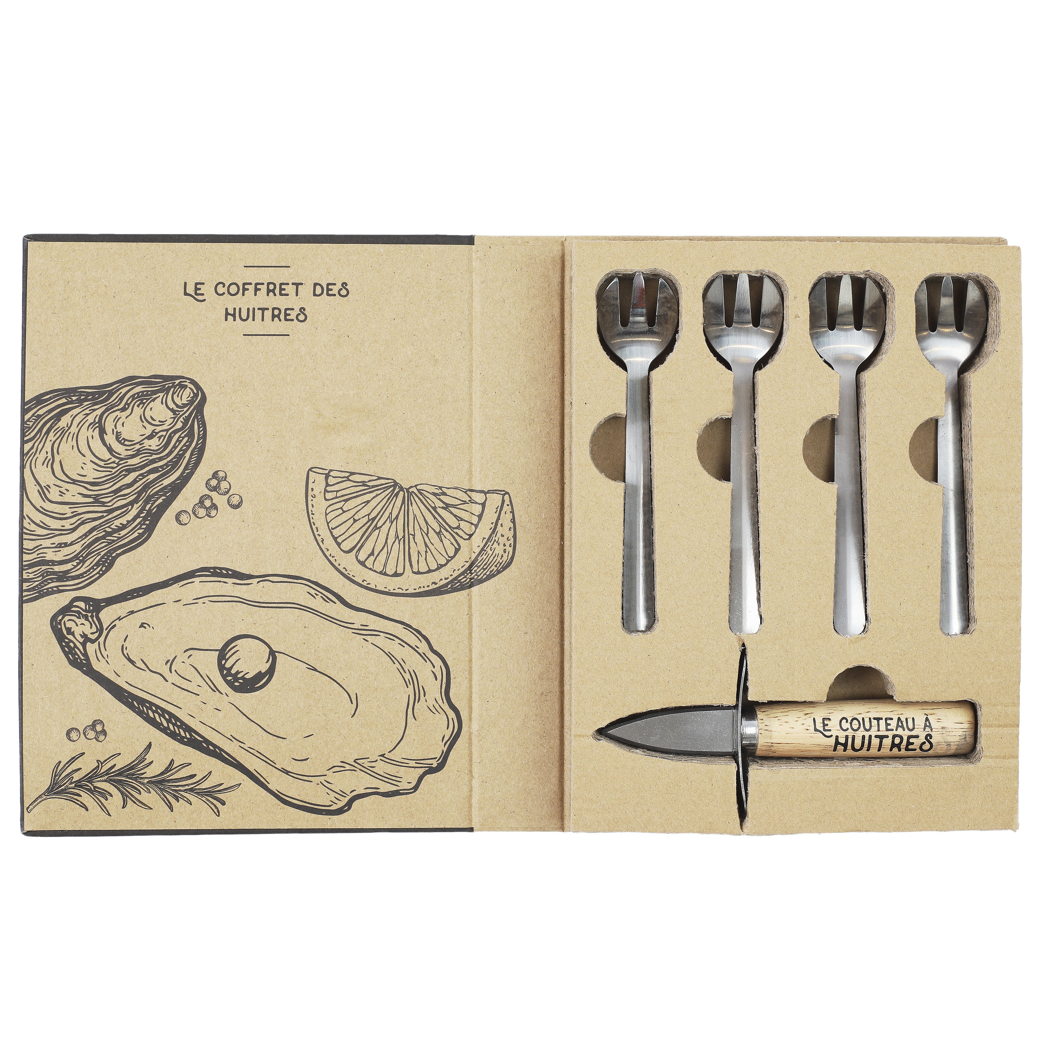 Coffret Huîtres - COOK CONCEPT - Couteau et Fourchettes - Marron et Argent - 2