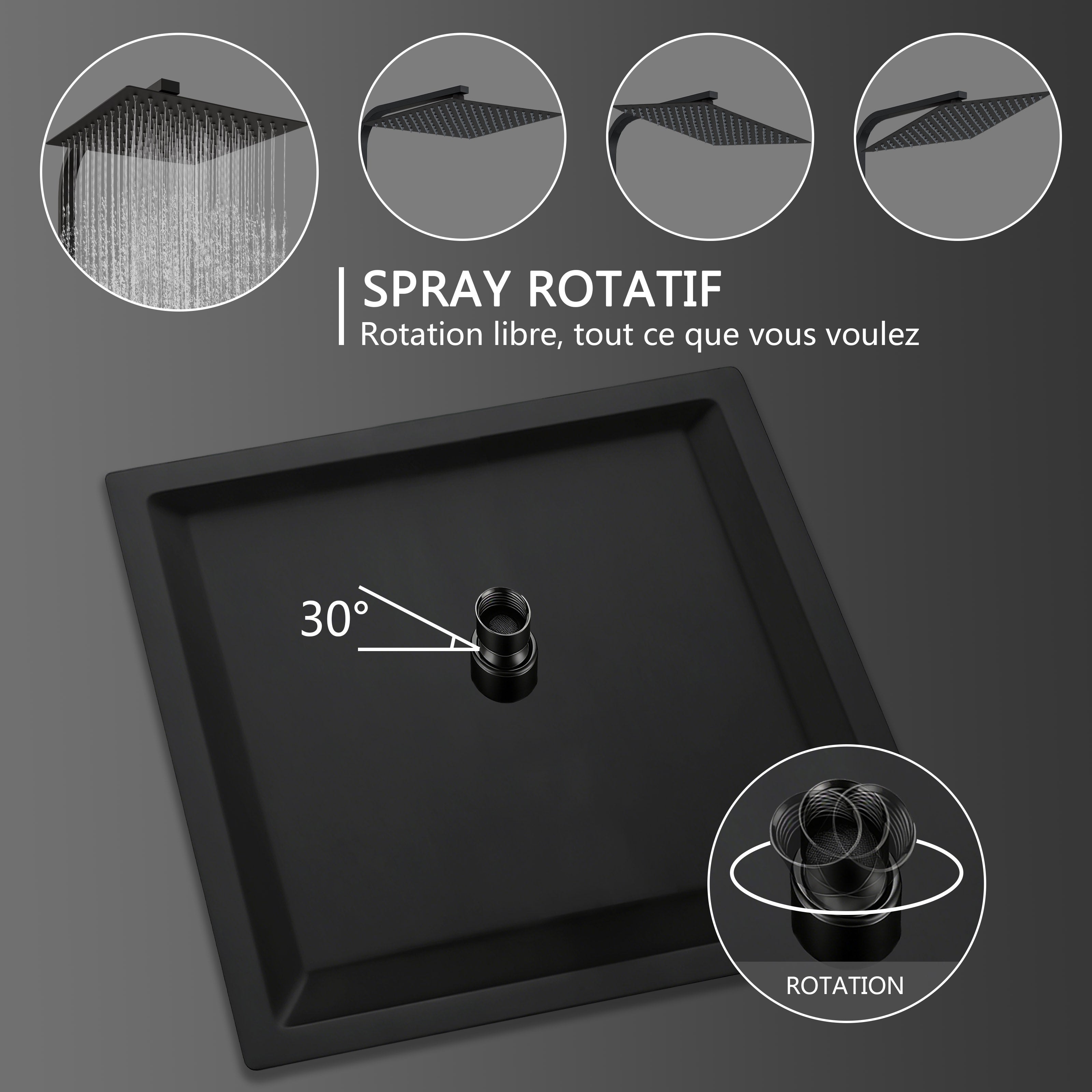 OCEAN Colonne de douche thermostatique avec pommeau de douche de tête de 30x30cm, douchette à main à 3 fonctions et robinet mitigeur-C - 3