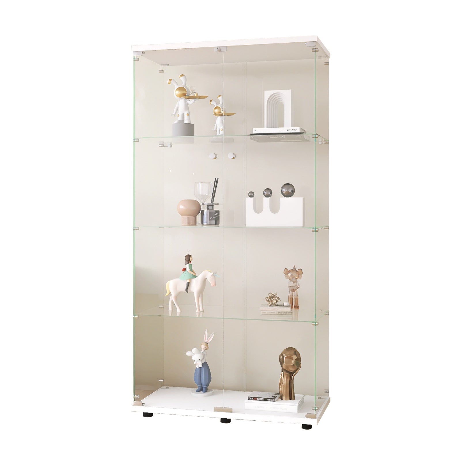 Vitrina de exposición de vidrio - Mueble de almacenamiento con 4 estantes y 2 puertas - 164,3 x 80,5 x 36,3 cm - Salón, despacho - Blanco - 5