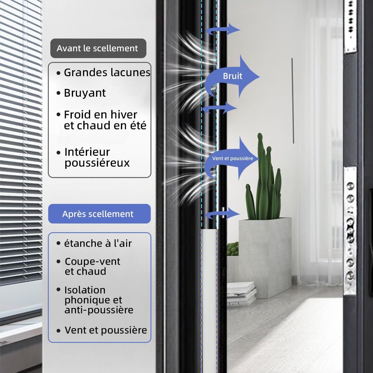 Paraspifferi Porta Guarnizione Autoadesiva Per Porte - Silicone 5m, Antispifferi E Fonoassorbente Guarnizione Paraspifferi