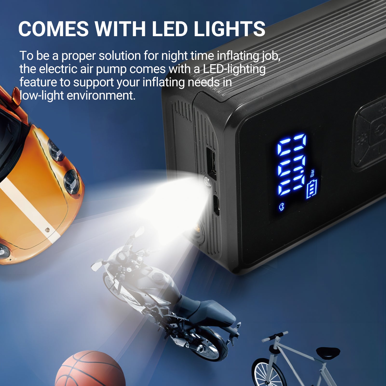 Gonfiatore portatile per pneumatici da 150 psi, gonfiatore rapido, adatto per pneumatici di auto e biciclette, senza fili - 7