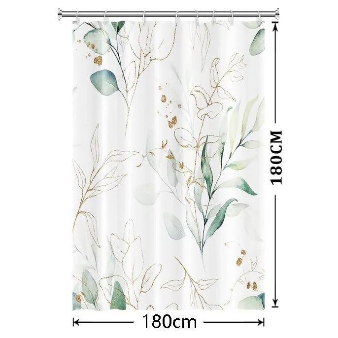 Tenda Doccia 180x180 Cm Con Motivo Foglia Verde - Anti Muffa, Impermeabile, In Poliestere, Con 12 Ganci E Orlo Ponderato - 3