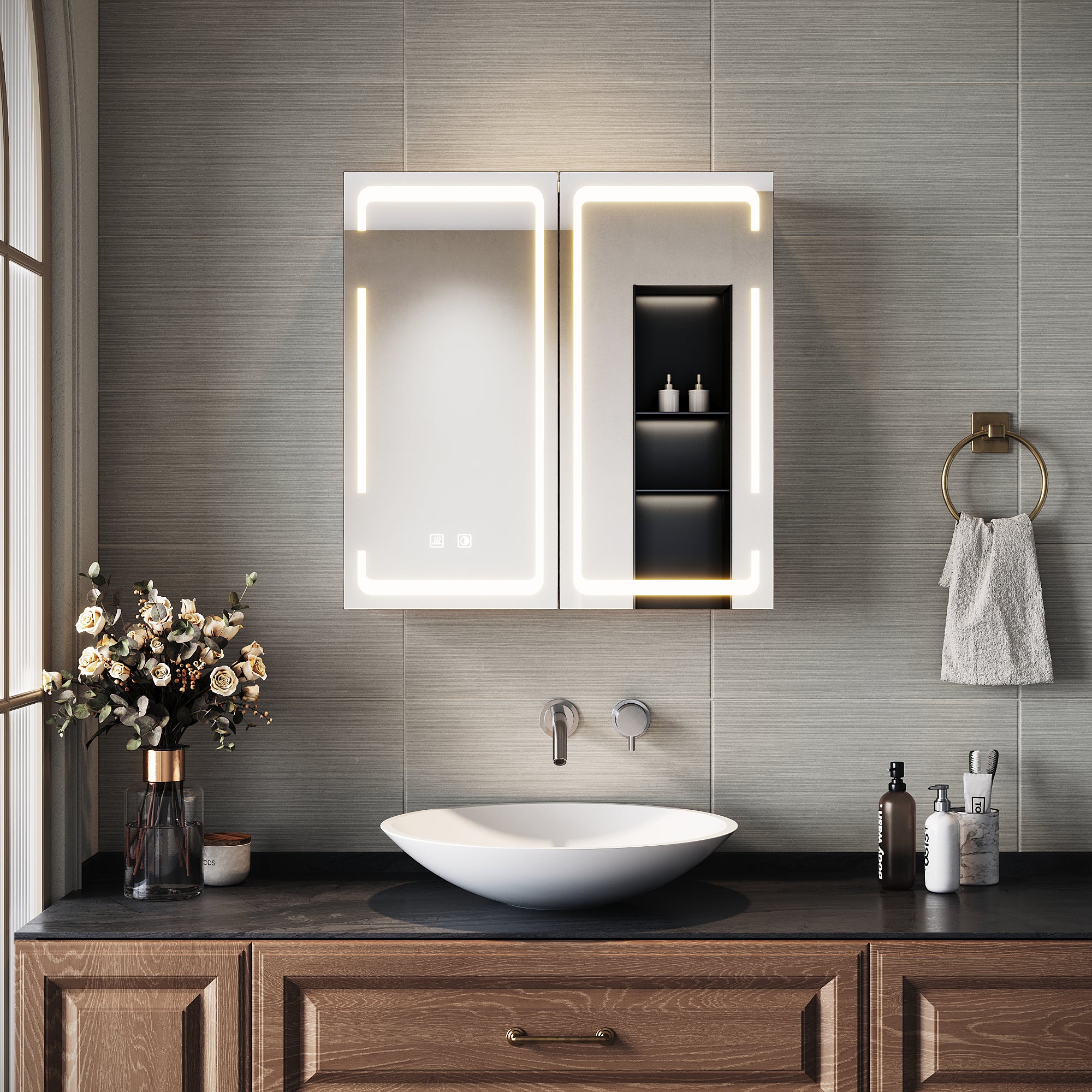 SIRHONA Specchio LED Bagno 80x60 Cm Con Lente Ingrandimento 3X, Orologio Digitale E Anti-appannamento - 6
