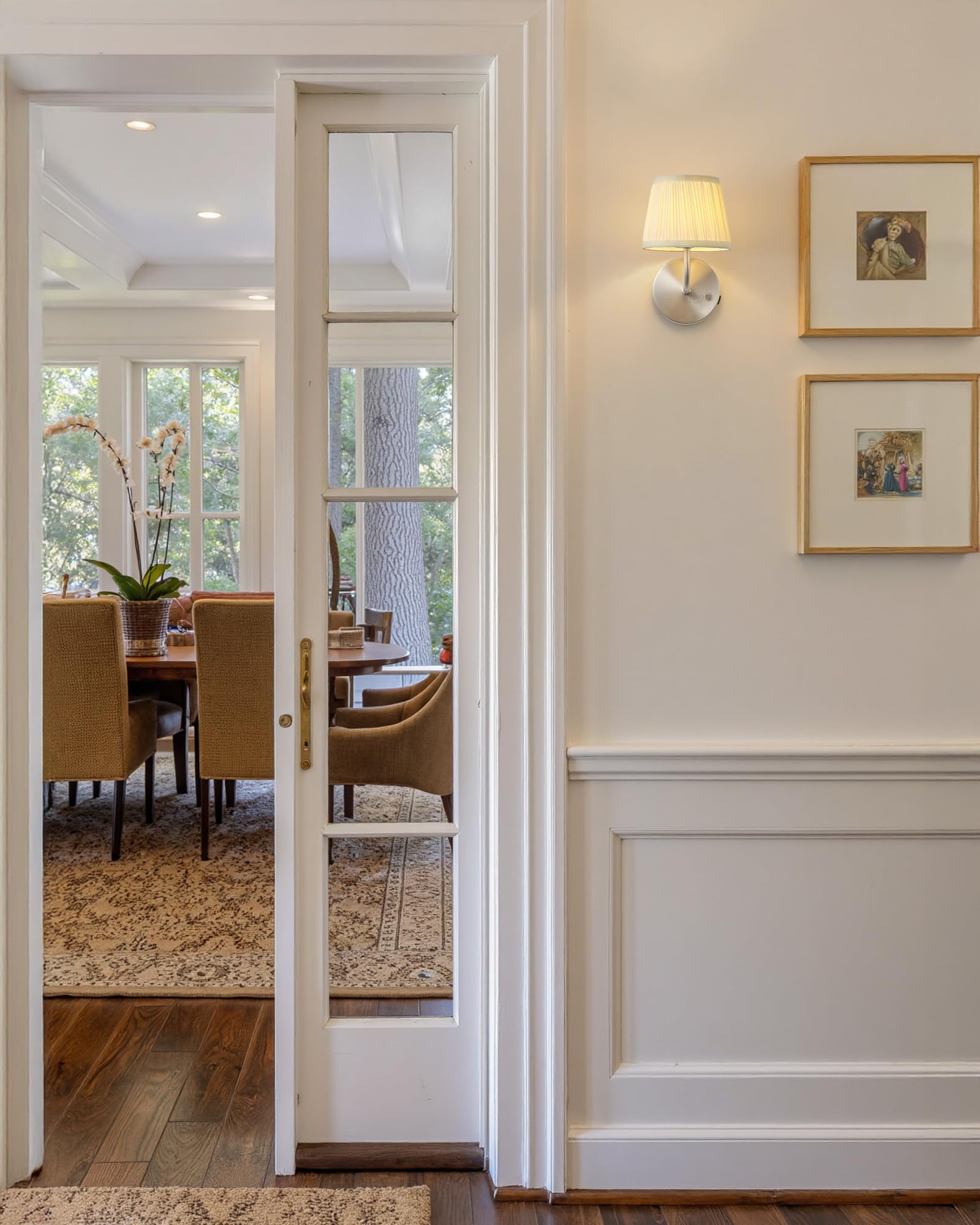 Zestaw 2 kinkietów zasilanych bateriami RGB z pilotem i żarówką, ściemnialne lampy ścienne LED do salonu i jadalni - srebrny - 9