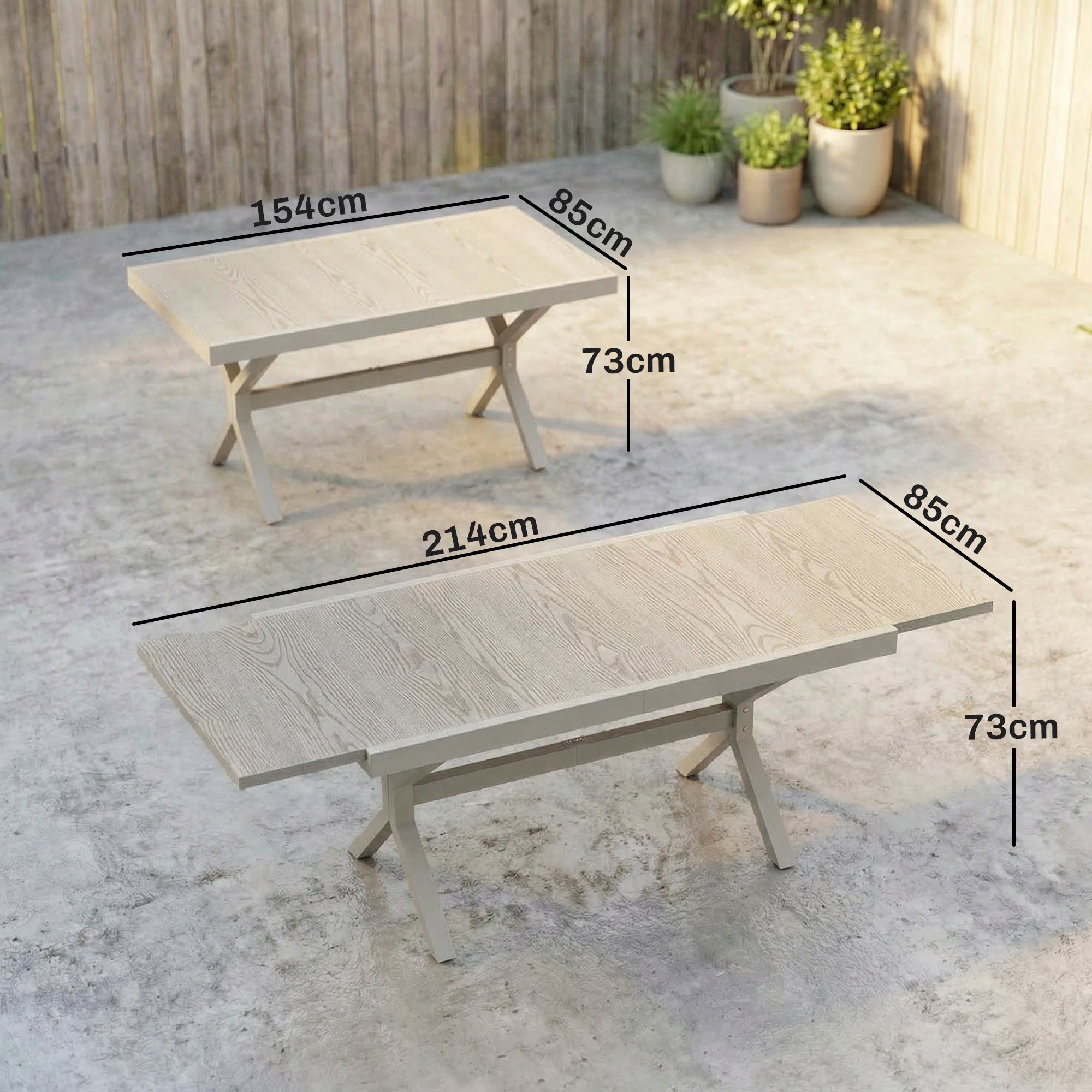 Table de jardin extensible pour 8 à 10 personnes, aluminium et acier - gris - 154/214x85x73 cm - 5