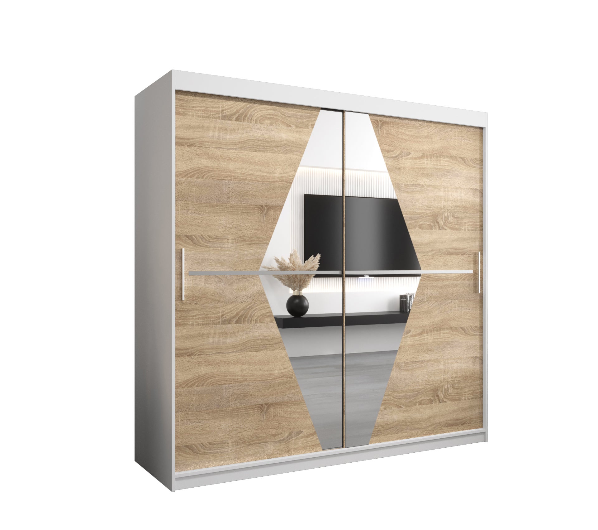 Szafa przesuwna garderoba BOLIWIA 200 x 62 x 200 cm Biały + Sonoma - Abiks Meble