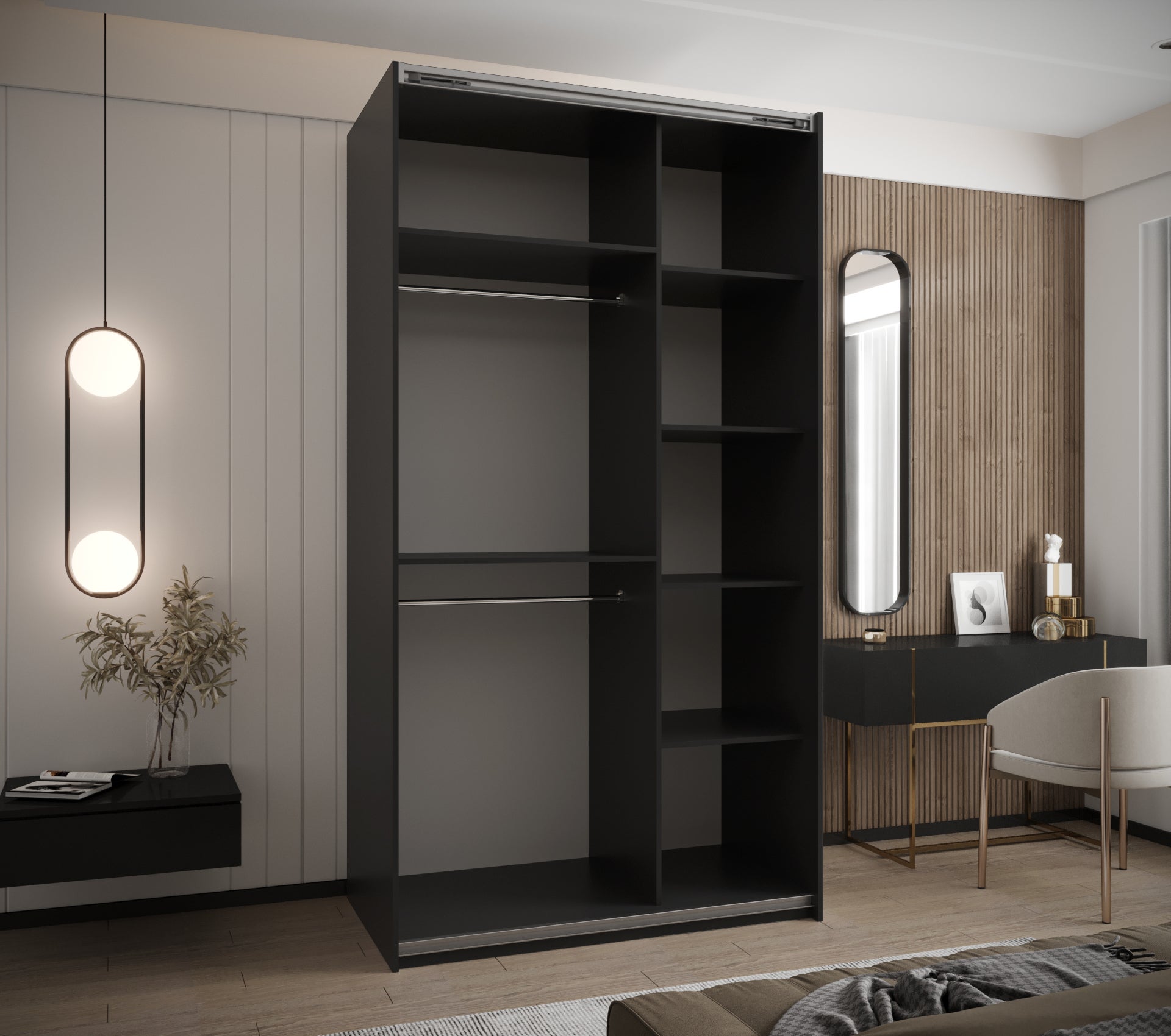 Szafa przesuwna wysoka Lux 4 130 x 64 x 245,5 cm czarny + czarny + u. srebrny - Abiks Meble - 4