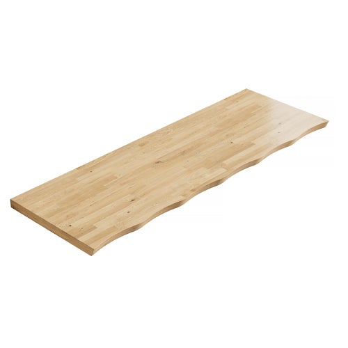 Plan de travail en bois massif 140 cm pour meuble vasque, bords ondulés, sans perçage ni supports - 2