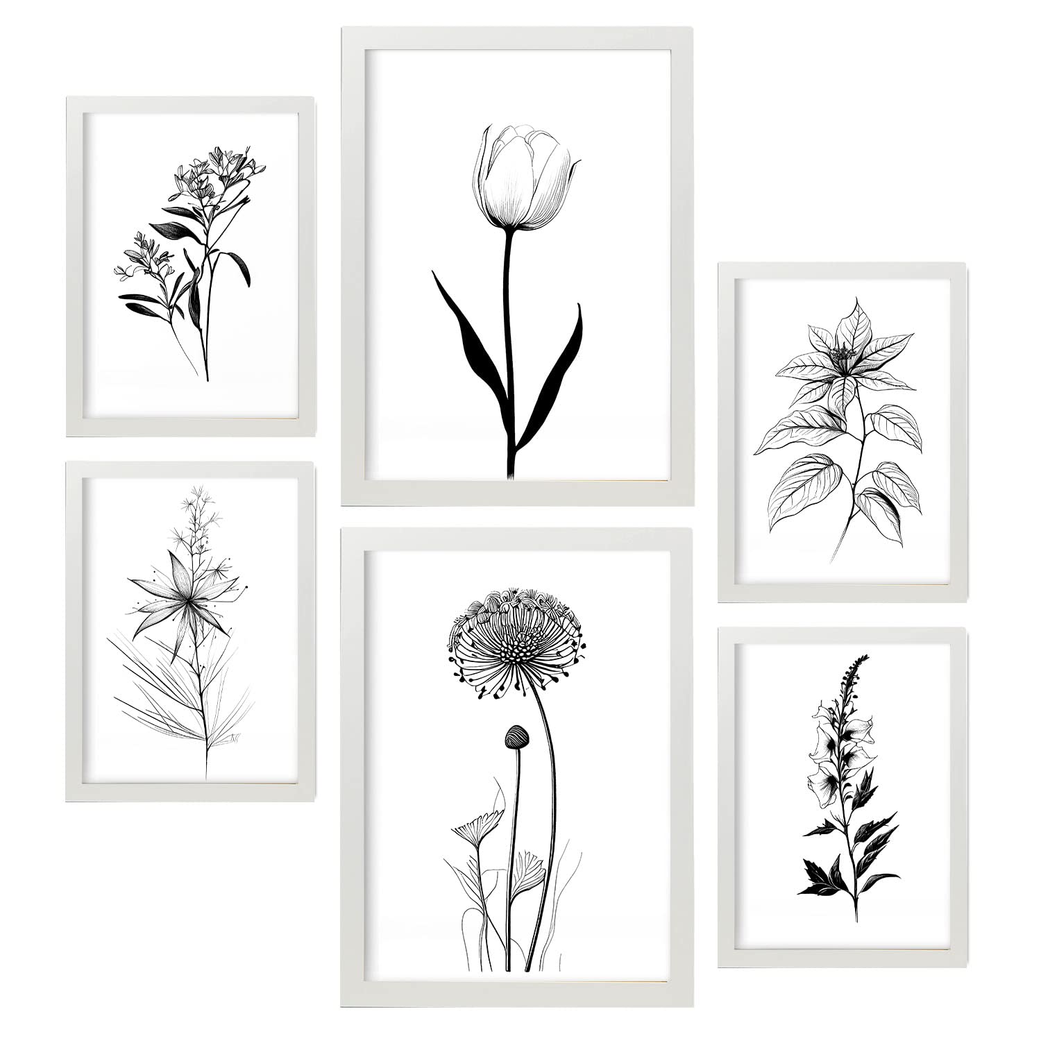 Fleurs Luxuriantes Affiches Nature Et Botanique Imprime Avec Des Thèmes Floraux En Noir Et Blanc Classique Design Interieur A4 A3 Sans Cadre 87704358