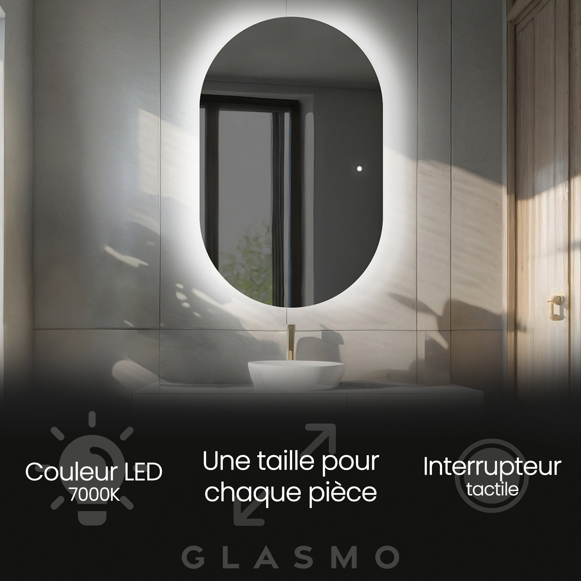 EMKE Miroir de Salle de Bain LED 80x60cm avec éclairage lumière Blanche
