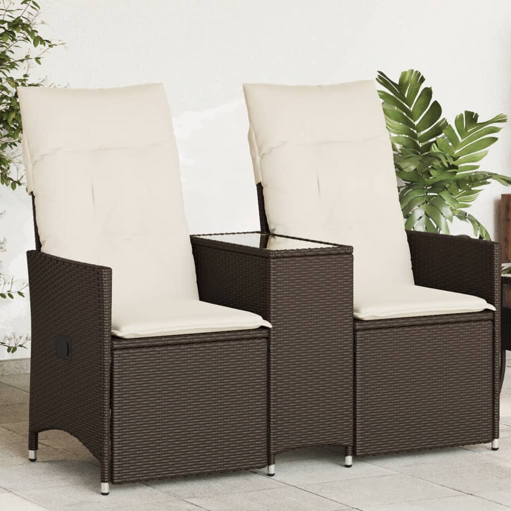 Rozkładana sofa ogrodowa ze stolikiem, 2-os., brąz, rattan PE vidaXL