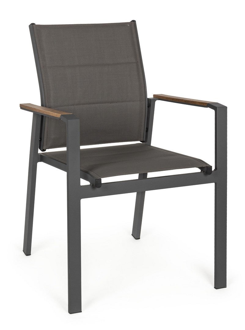 Zestaw 2 krzeseł z aluminium i Textilene z podłokietnikami Polywood, w kolorze antracytowym, do użytku wewnątrz i na zewnątrz