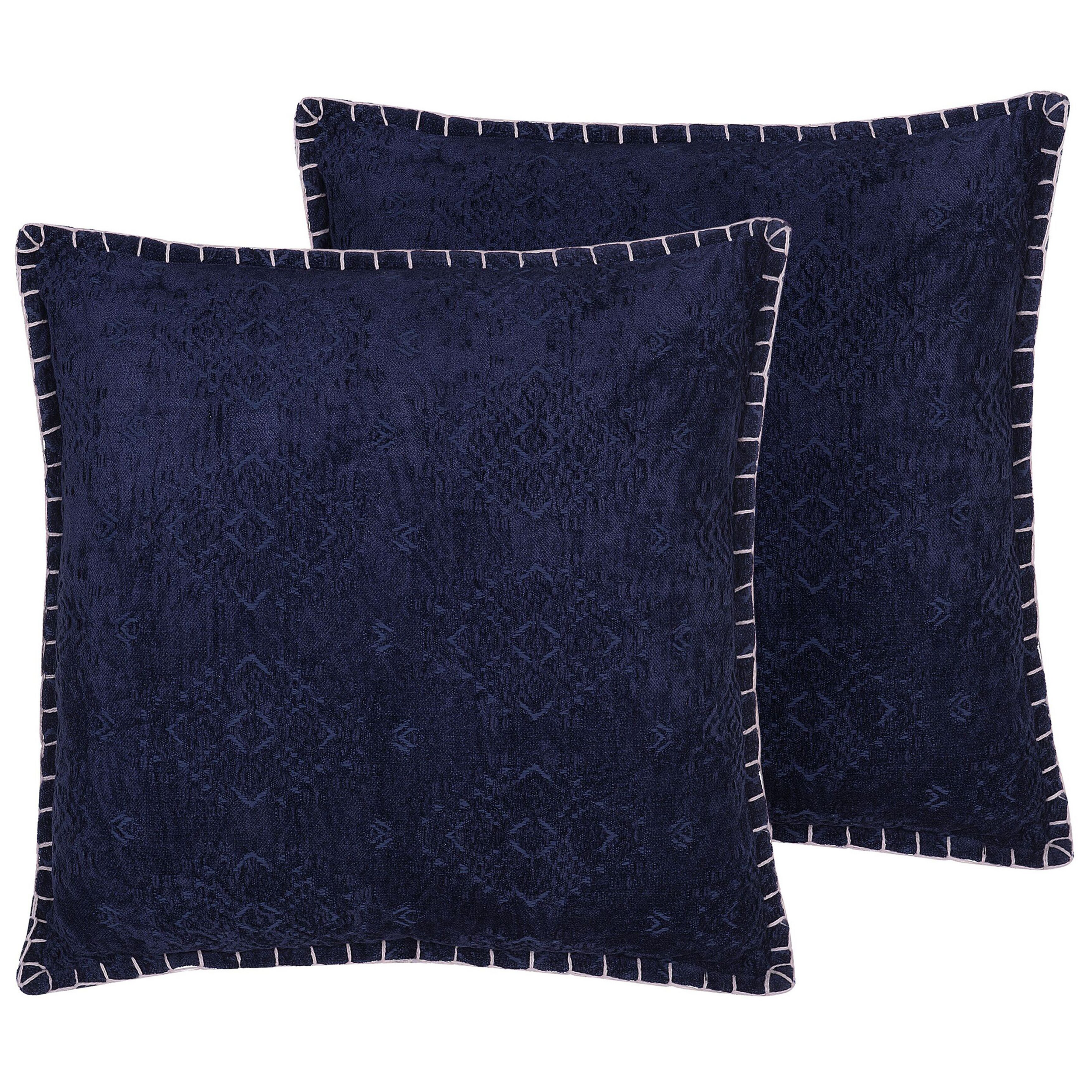 Beliani conjunto de 2 cojines de algodón/viscosa azul oscuro con relieve 45 x 45 cm melur