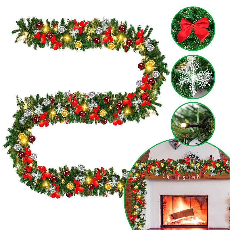 Guirlande De Noël Floquée 1,8 M - Avec Baies Rouges Et Pommes De Pin - Décoration Enneigée Pour Cheminée, Escalier, Porte - 6